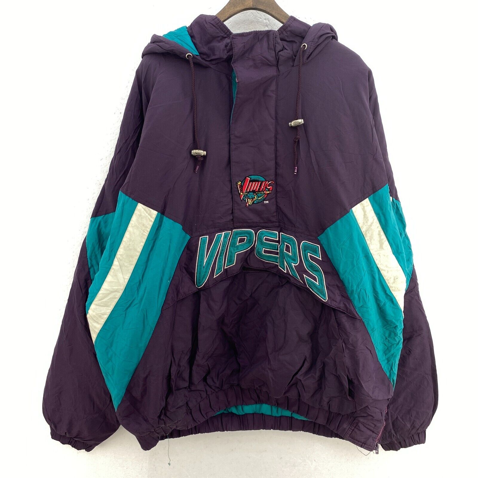 Starter Detroit Vipers NHL Quarter Zip Purple Insulated Jacket Size XXL Hooded