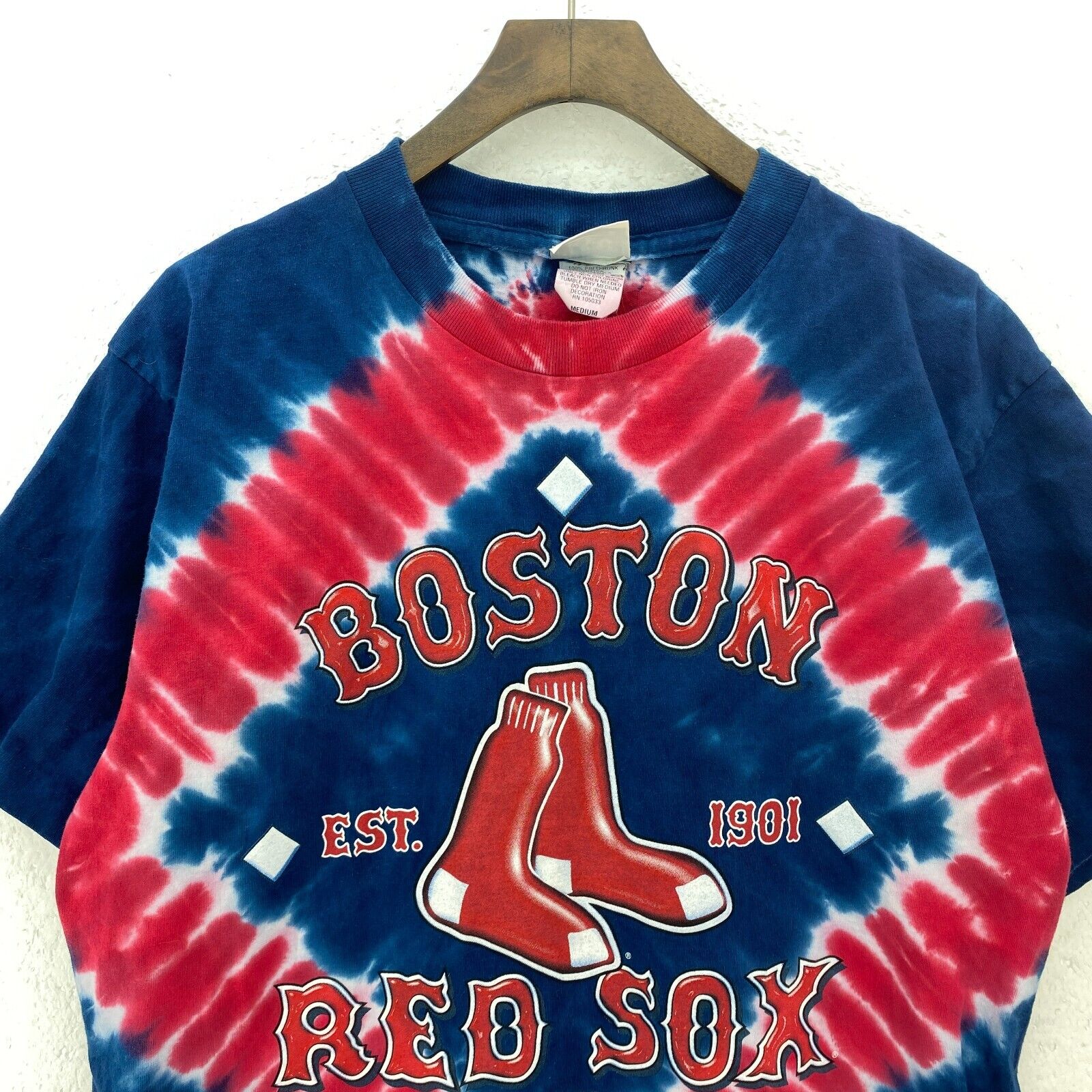 Lee Boston Red Sox MLB Baseball Navy Blue Red Tie Dye T-shirt Size M