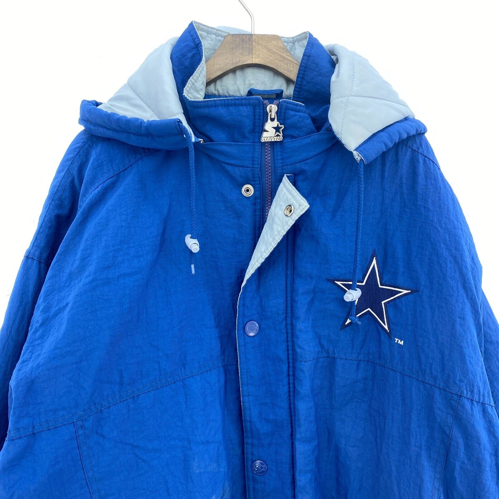 Starter Dallas Cowboys NFL Full Zip Blue Insulated Hooded Jacket Size L