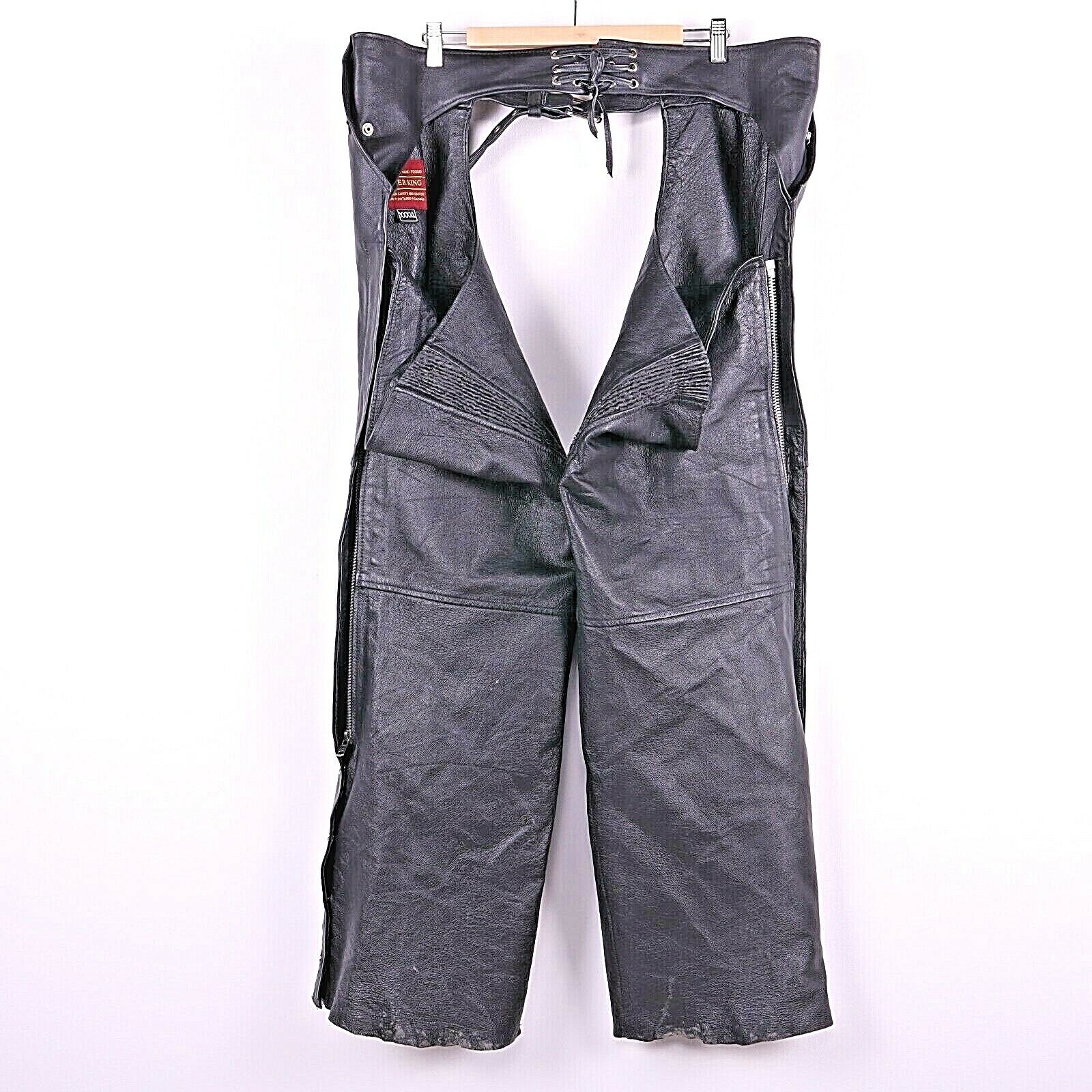 Motorcycle Chaps Leather Black Size 4XL Riding Biker 90s