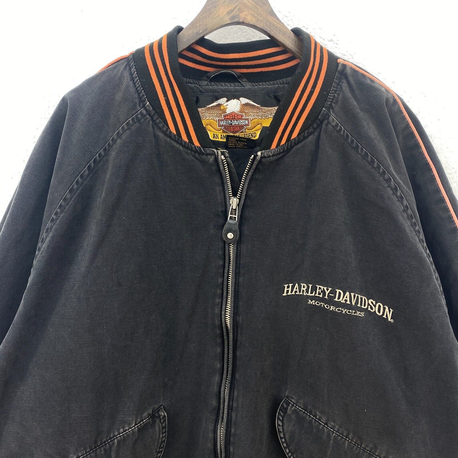 Harley Davidson Motorcycles Embroidered Heavy Bomber Jacket Size XL Black