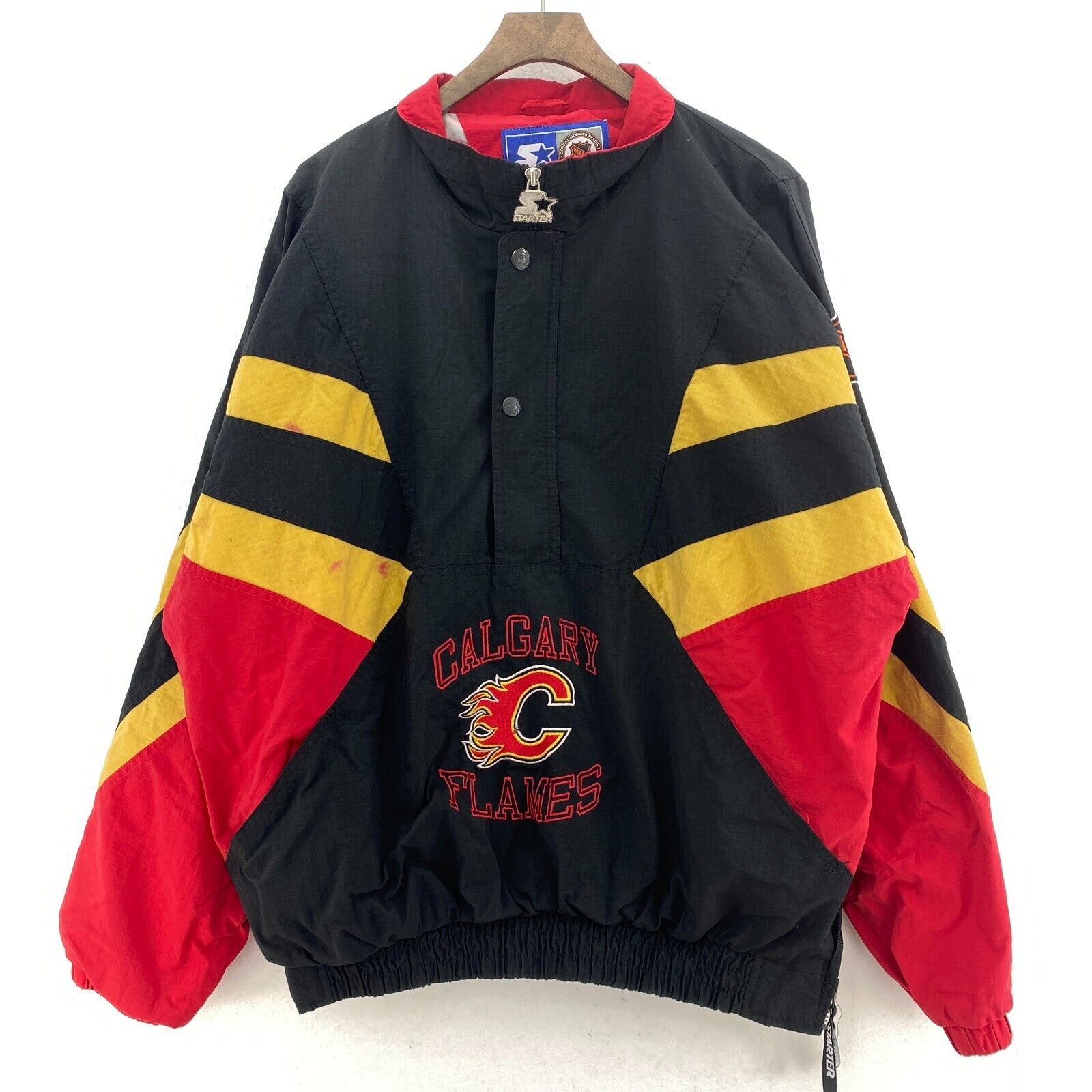 Starter Calgary Flames Half Zip Black Insulated Pullover Jacket Size XL