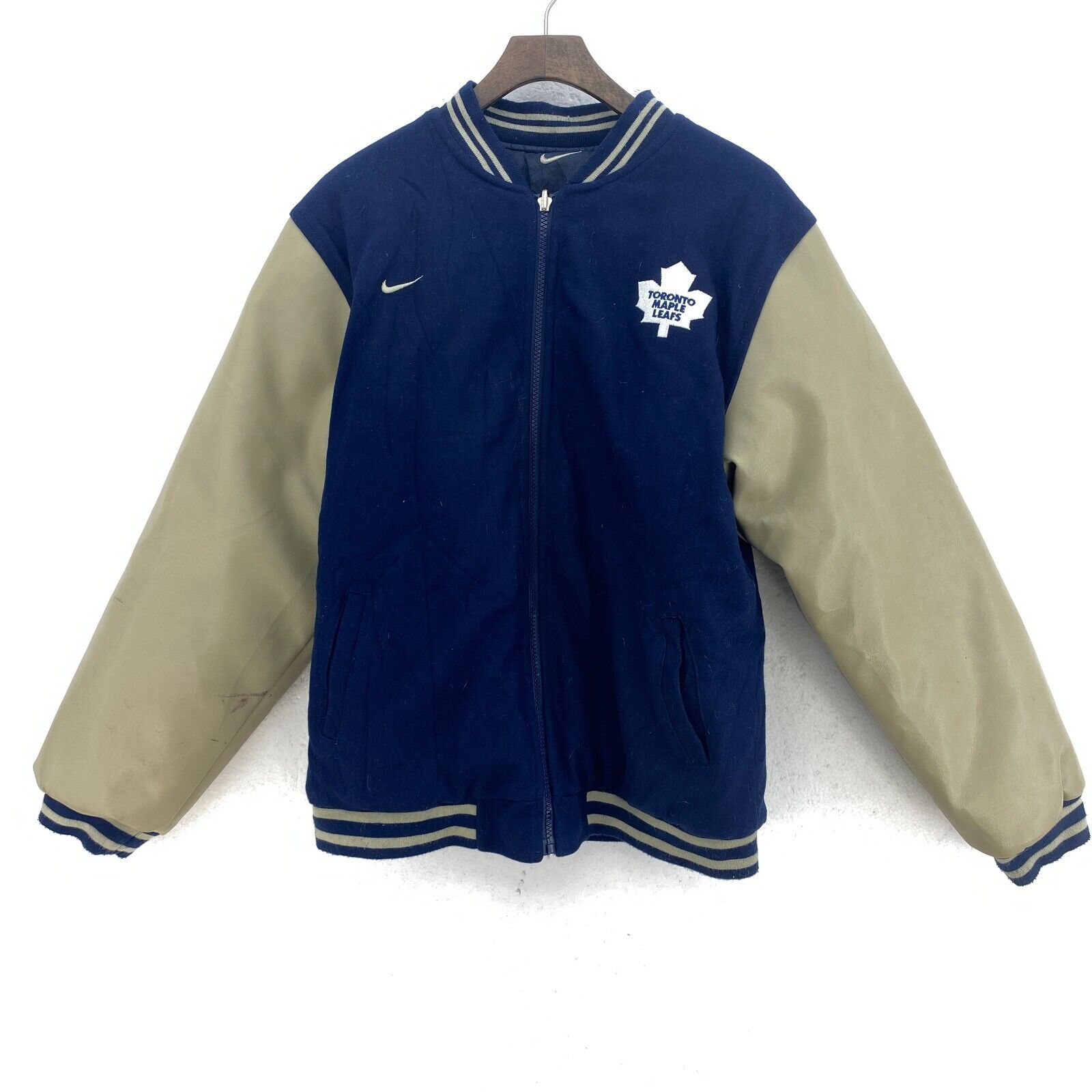 Nike Reversible Toronto Maple Leafs Full Zip Navy Blue NHL Logo Jacket Size XL