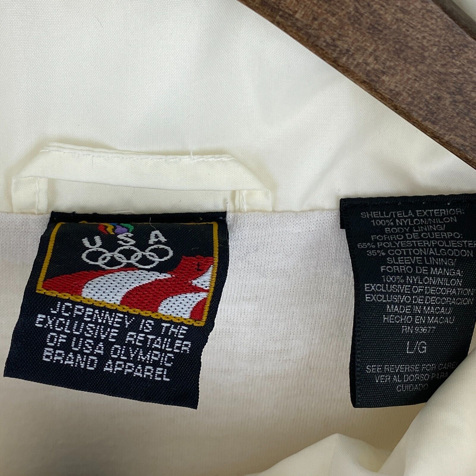 Vintage USA Olympics Full Zip White Navy Blue Light Jacket Size L
