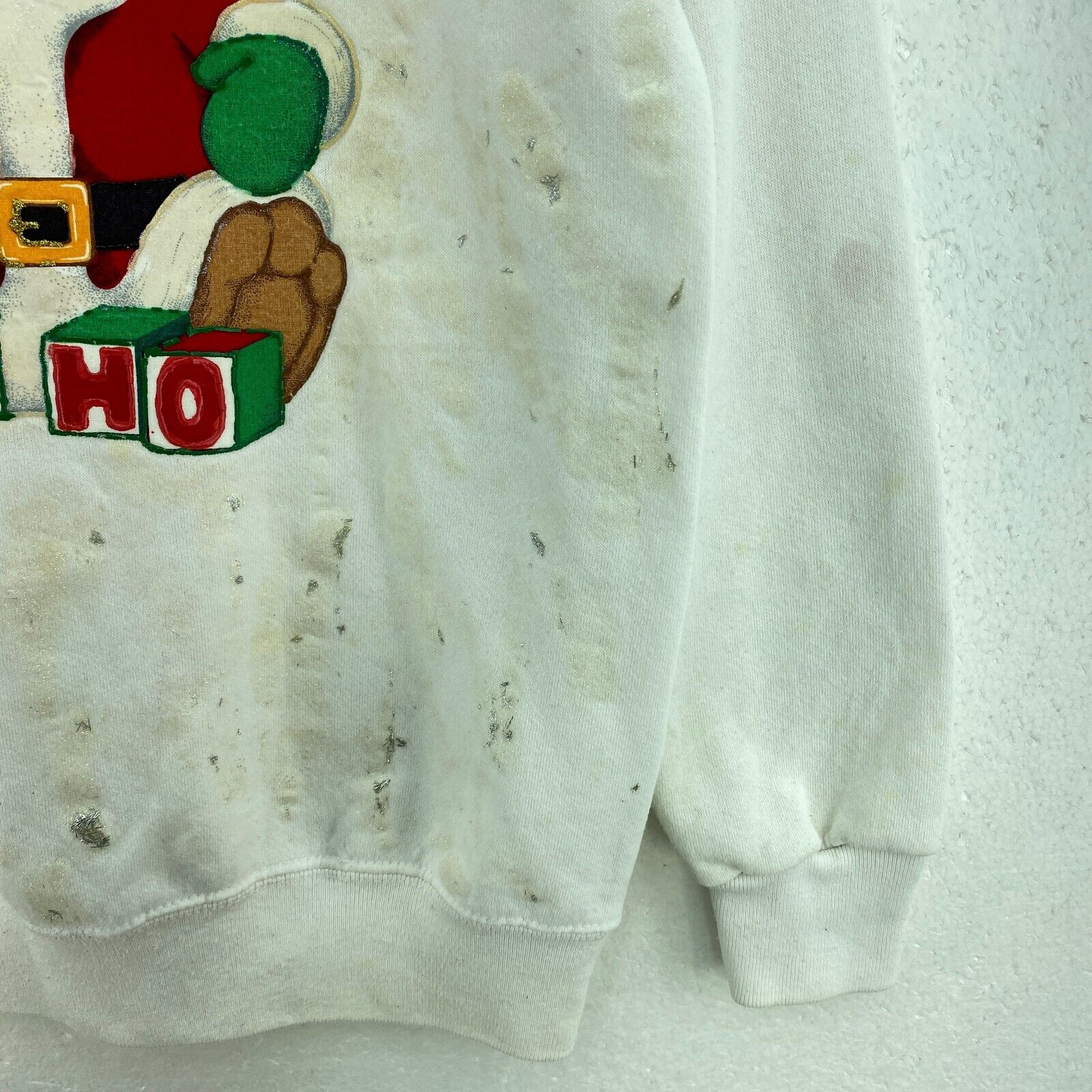Bear Santa Ho Ho Ho Christmas White Sweatshirt Size L Crewneck
