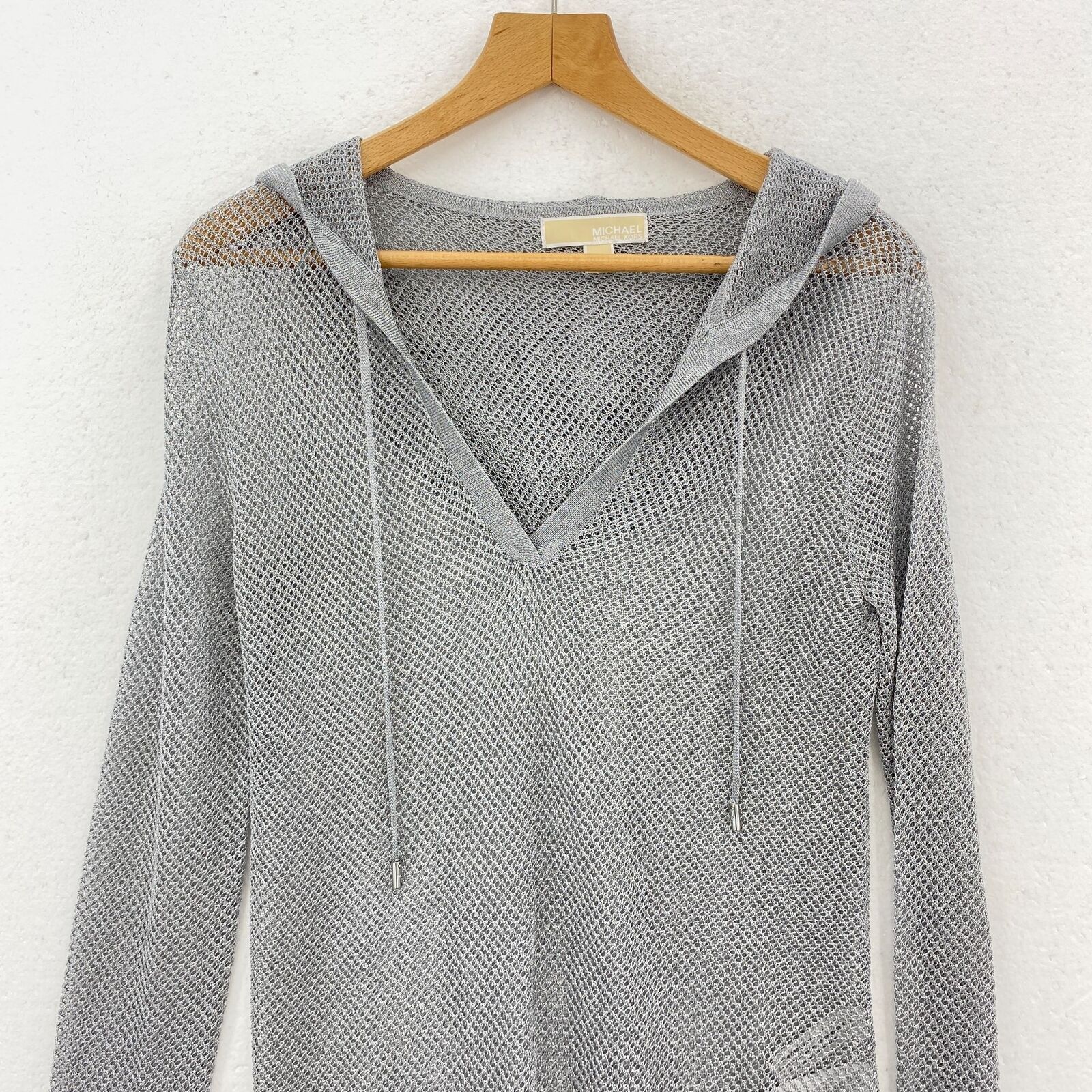 Michael Kors Women's Metallic Mesh Gray Hooded Sweater