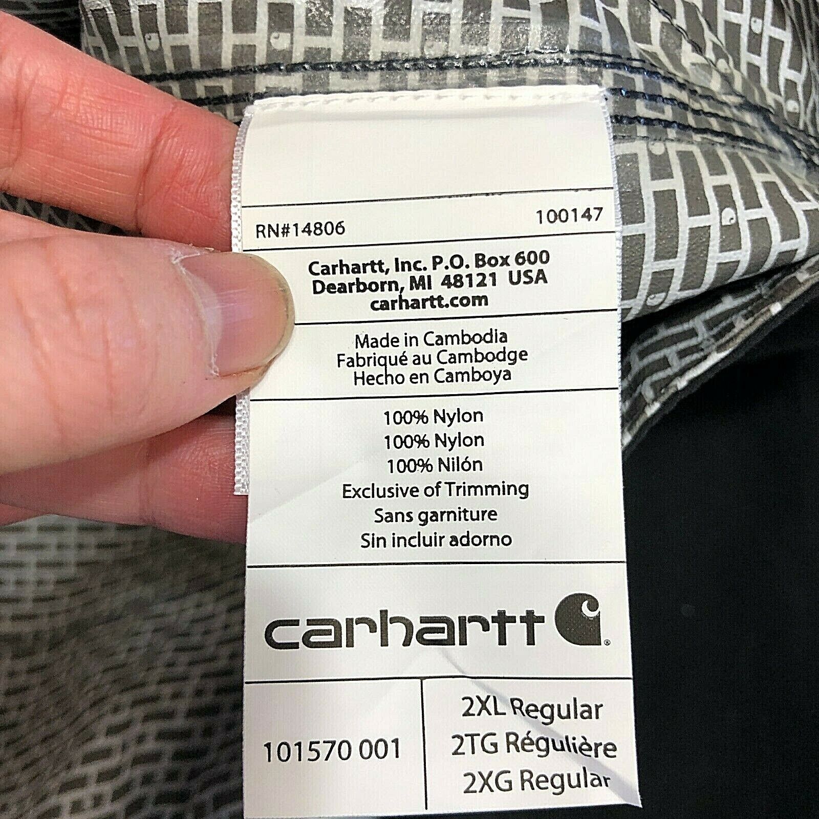 Carhartt Nylon Black Jacket Full Zip Hooded Size 2XL NWT
