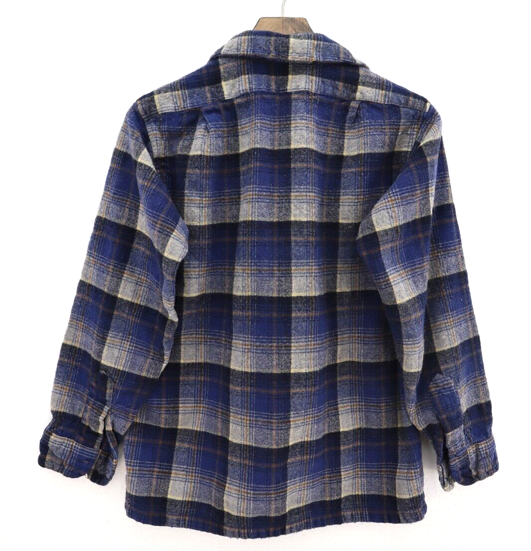 Vintage Pendleton Blue Checked Double Pocket Wool Button Up Shirt Size M