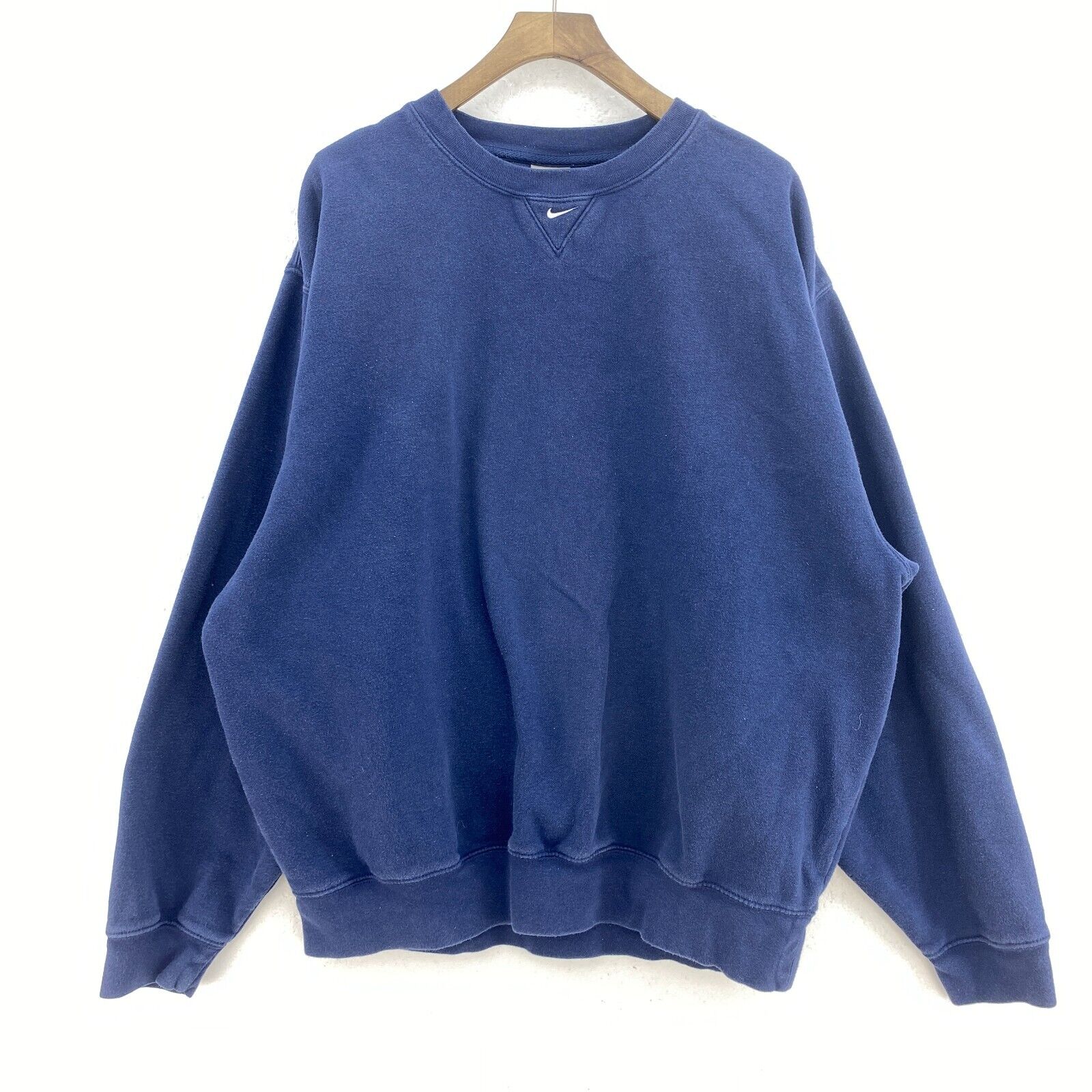 Nike Middle Swoosh Logo Crew Neck Faded Navy Blue Sweatshirt Size L