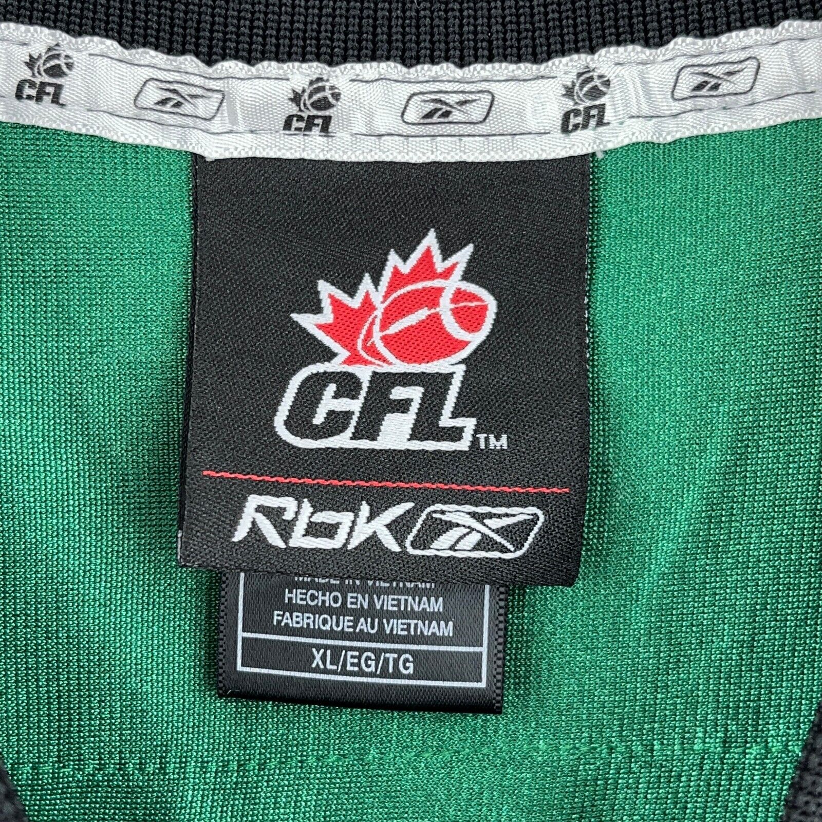Vintage Saskatchewan Roughriders CFL Football Reebok Green V-Neck Jersey Size XL