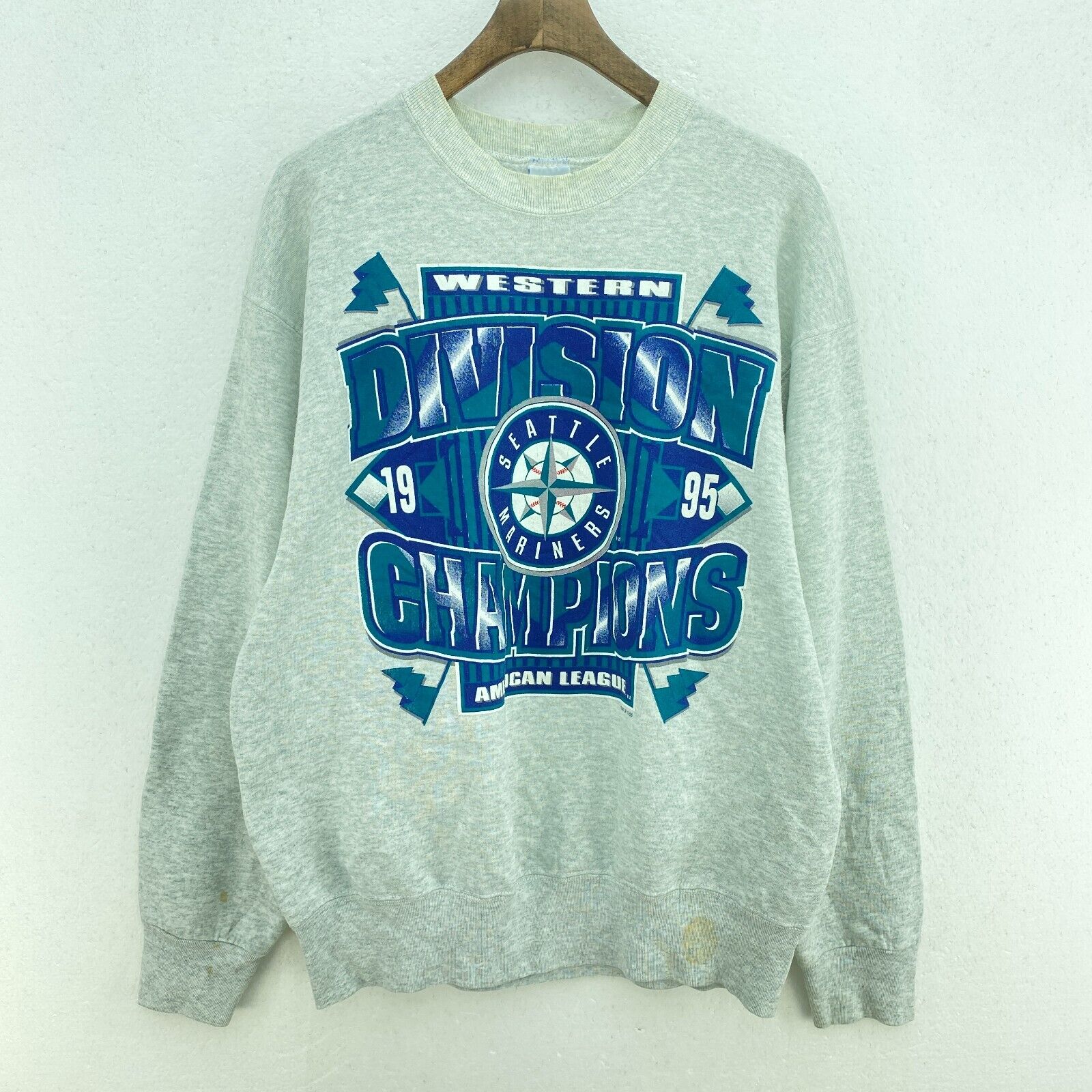 Seattle Mariners Champions American League MLB 1995 Gray Sweatshirt Size L
