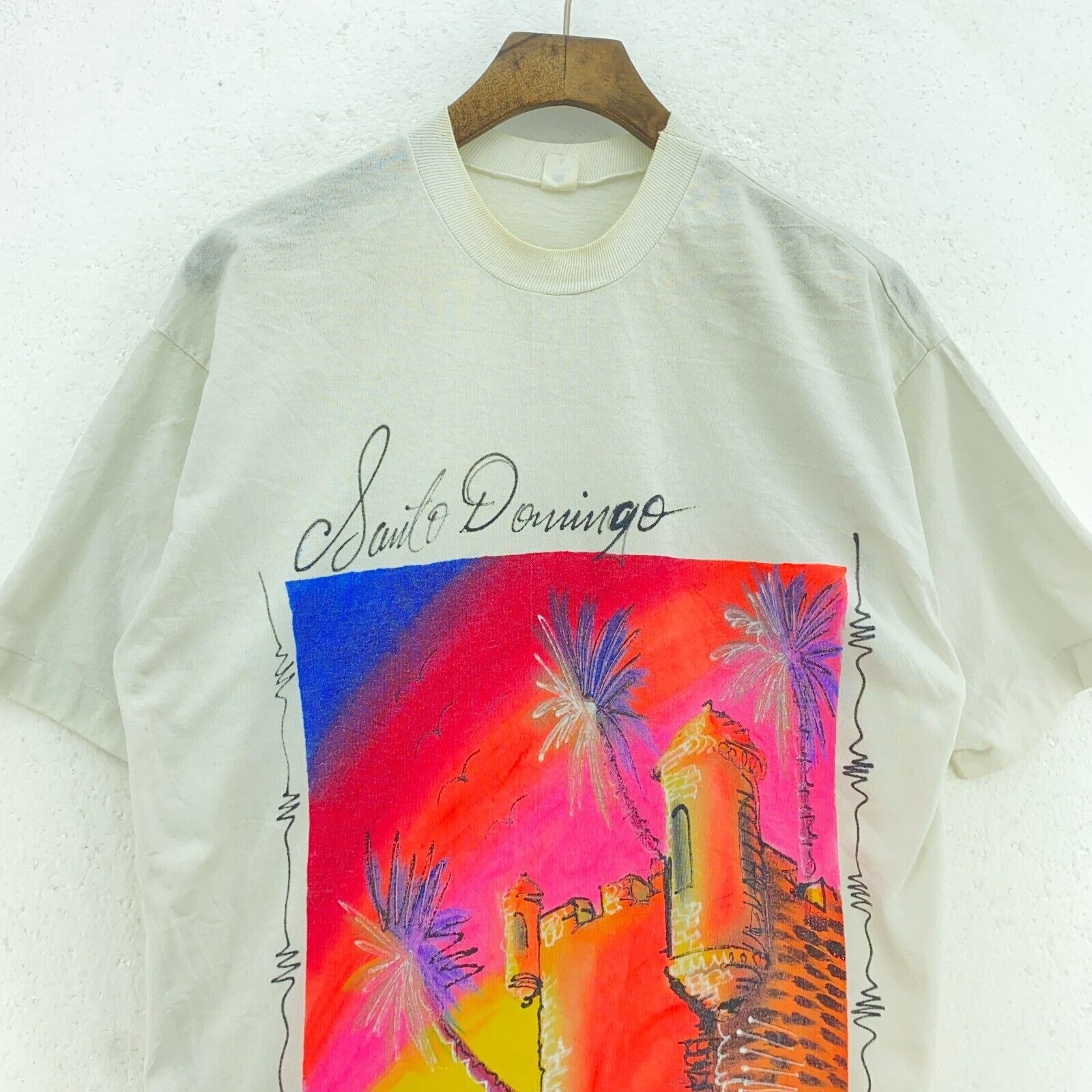 Dominican Republic Santo Domingo City White T-shirt Size L Single Stitch