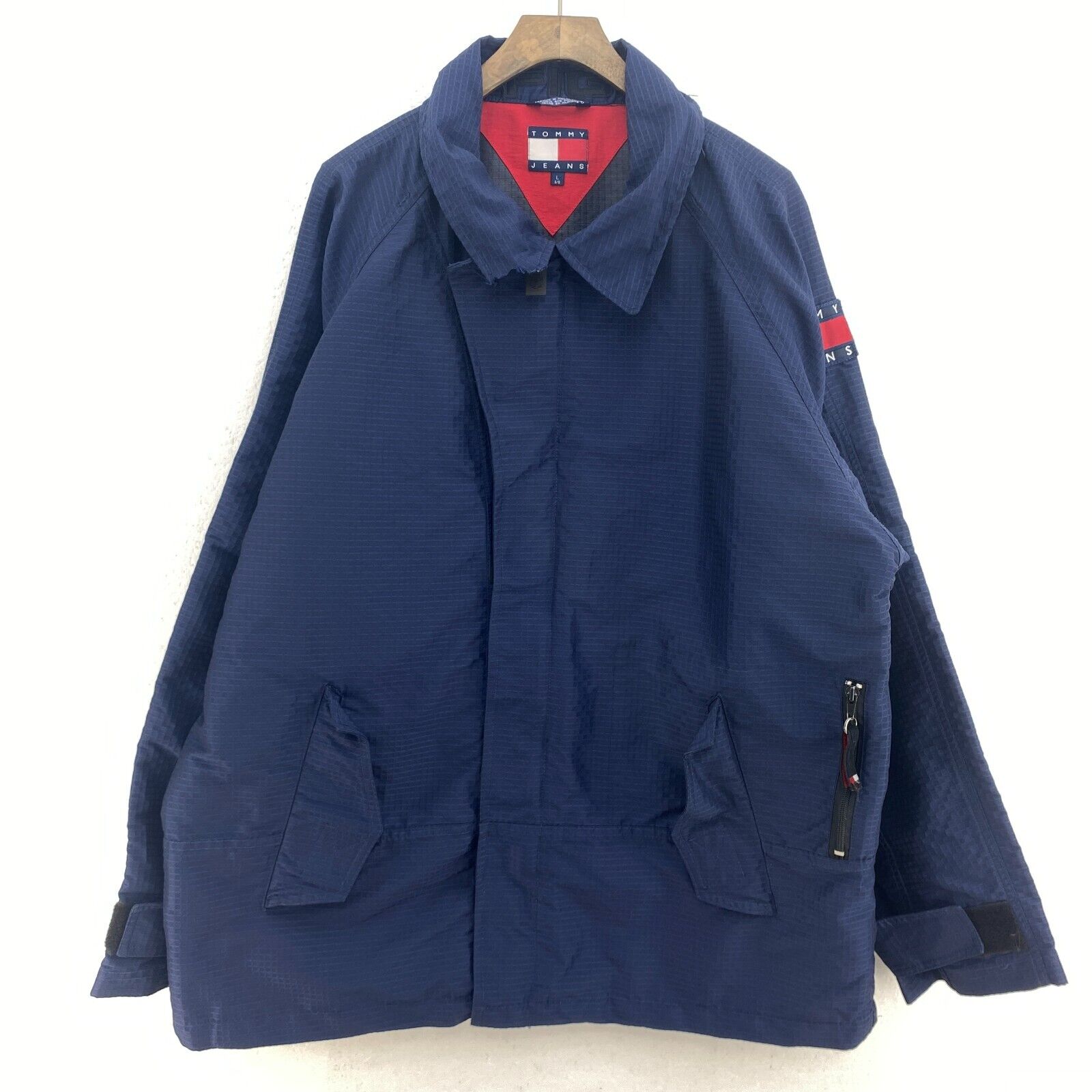 Tommy Hilfiger Logo Vintage Full Zip Navy Blue Ribstop Jacket Size L