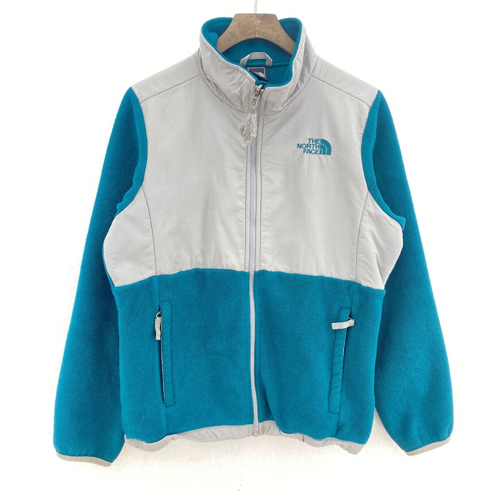 The North Face Denali Blue Gray Fleece Jacket Full Zip Size 14/16 Kids