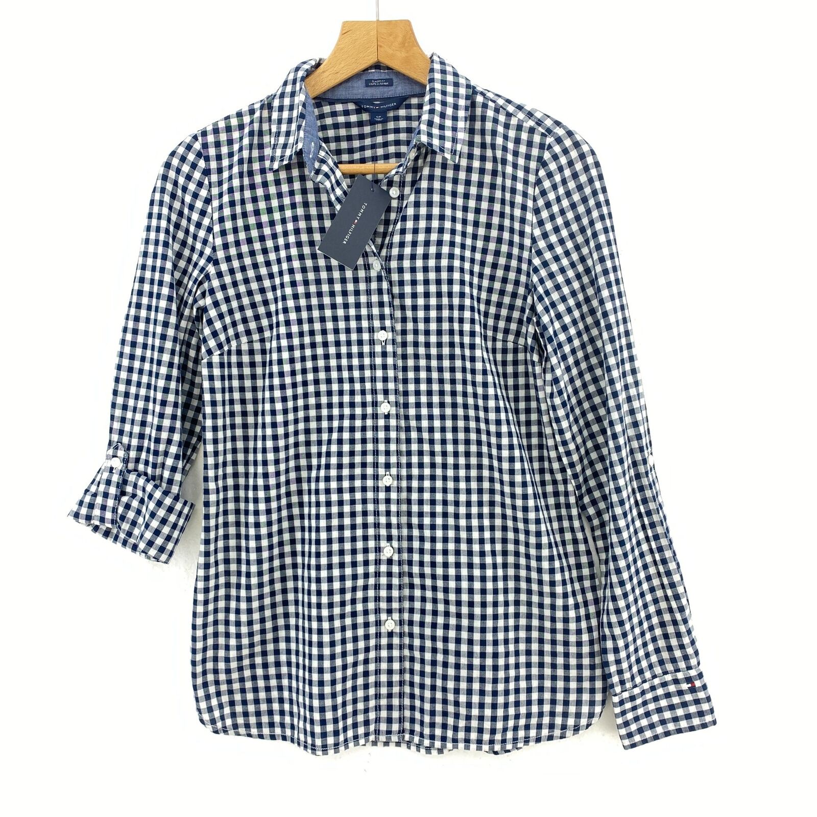 Tommy Hilfiger Navy Blue Gingham Button Down Shirt NWT