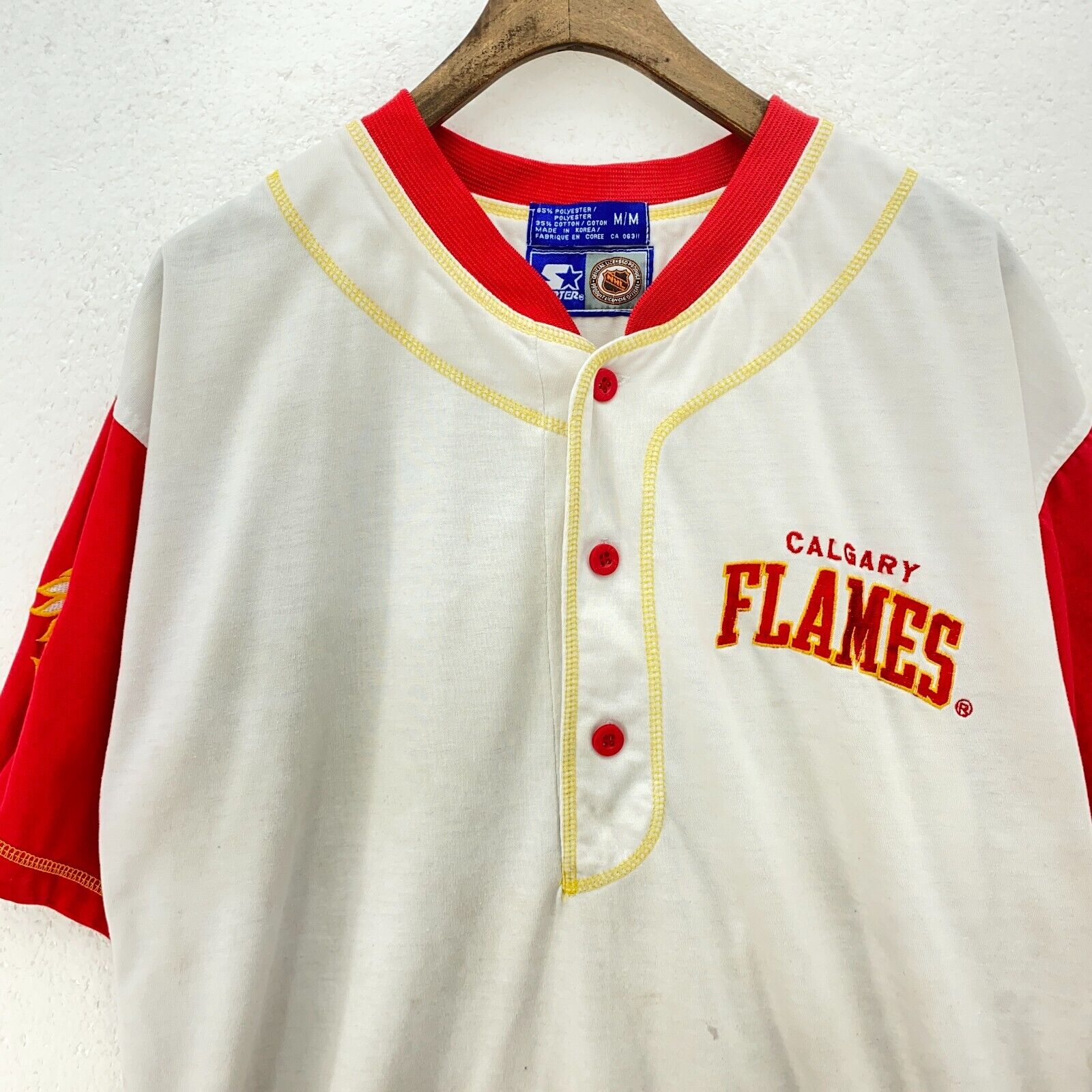 Calgary Flames NHL Starter Henley T-shirt White Size M