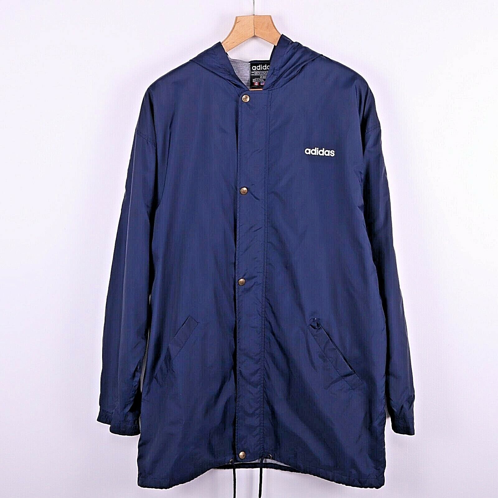 Adidas Original Blue Mid-length Nylon Jacket Full Zip Hooded Size M
