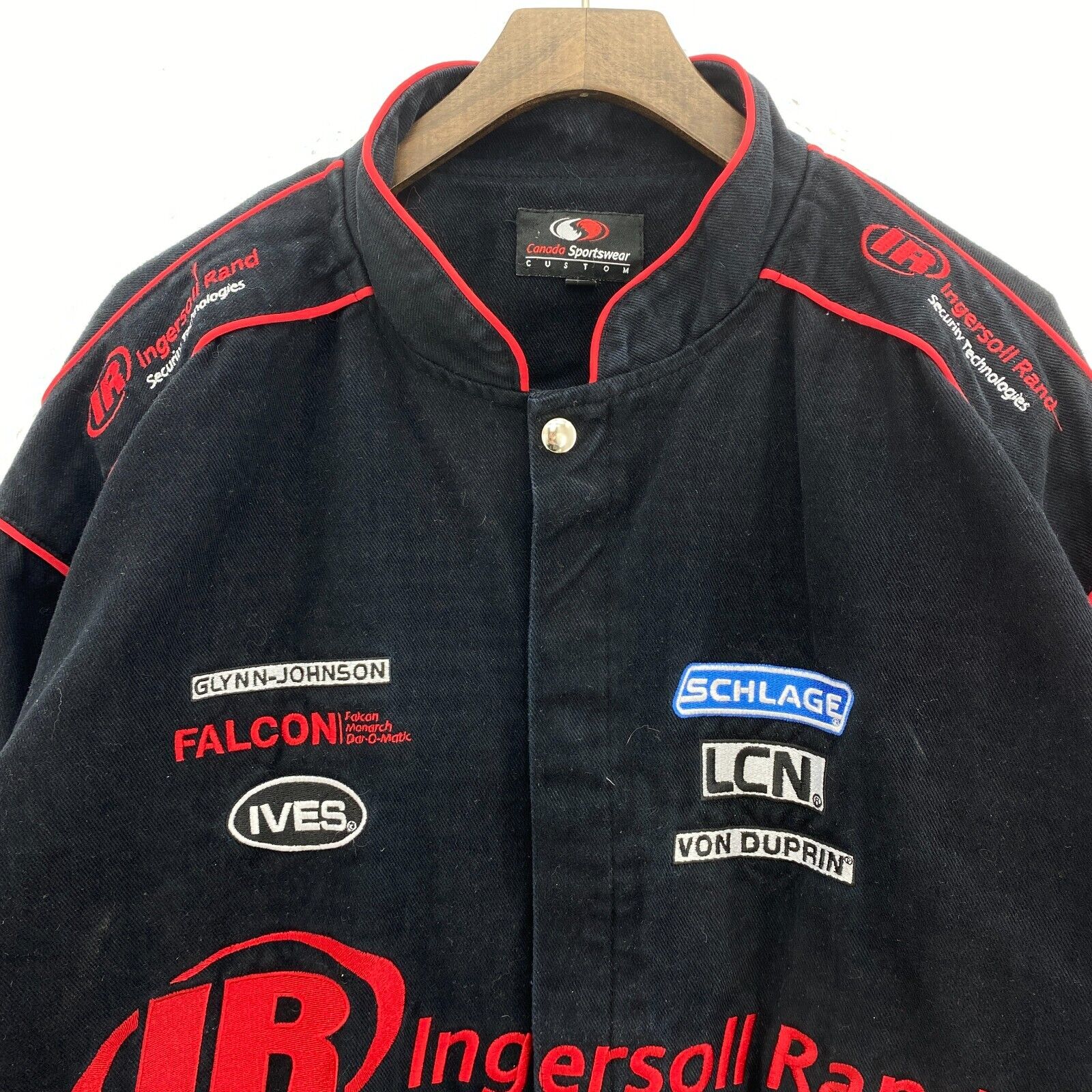 Vintage Snapped Racing Style Bomber Black Jacket Size XL