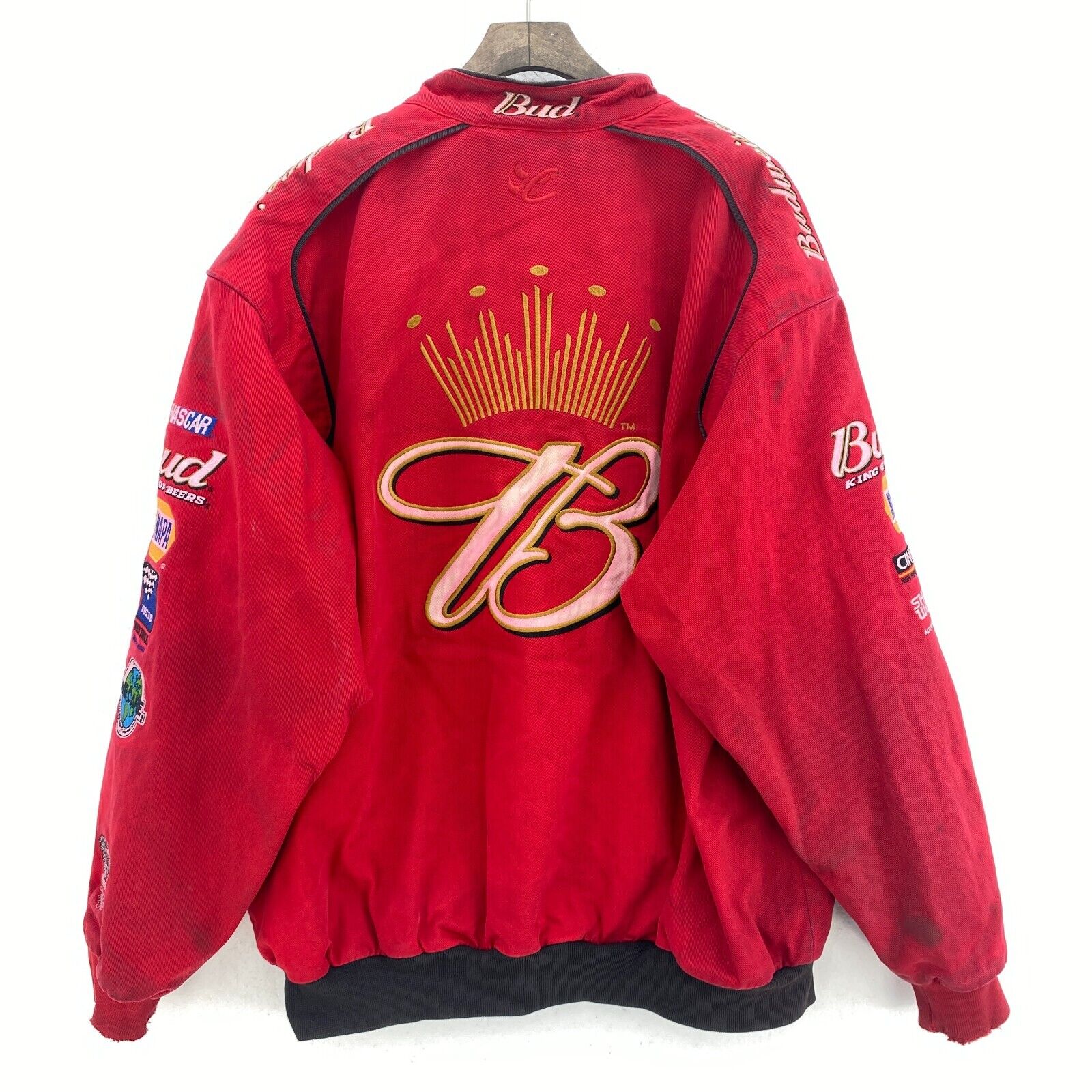 Vintage Chase Athentics Budweiser NASCAR Embroidered Jacket Size L Red