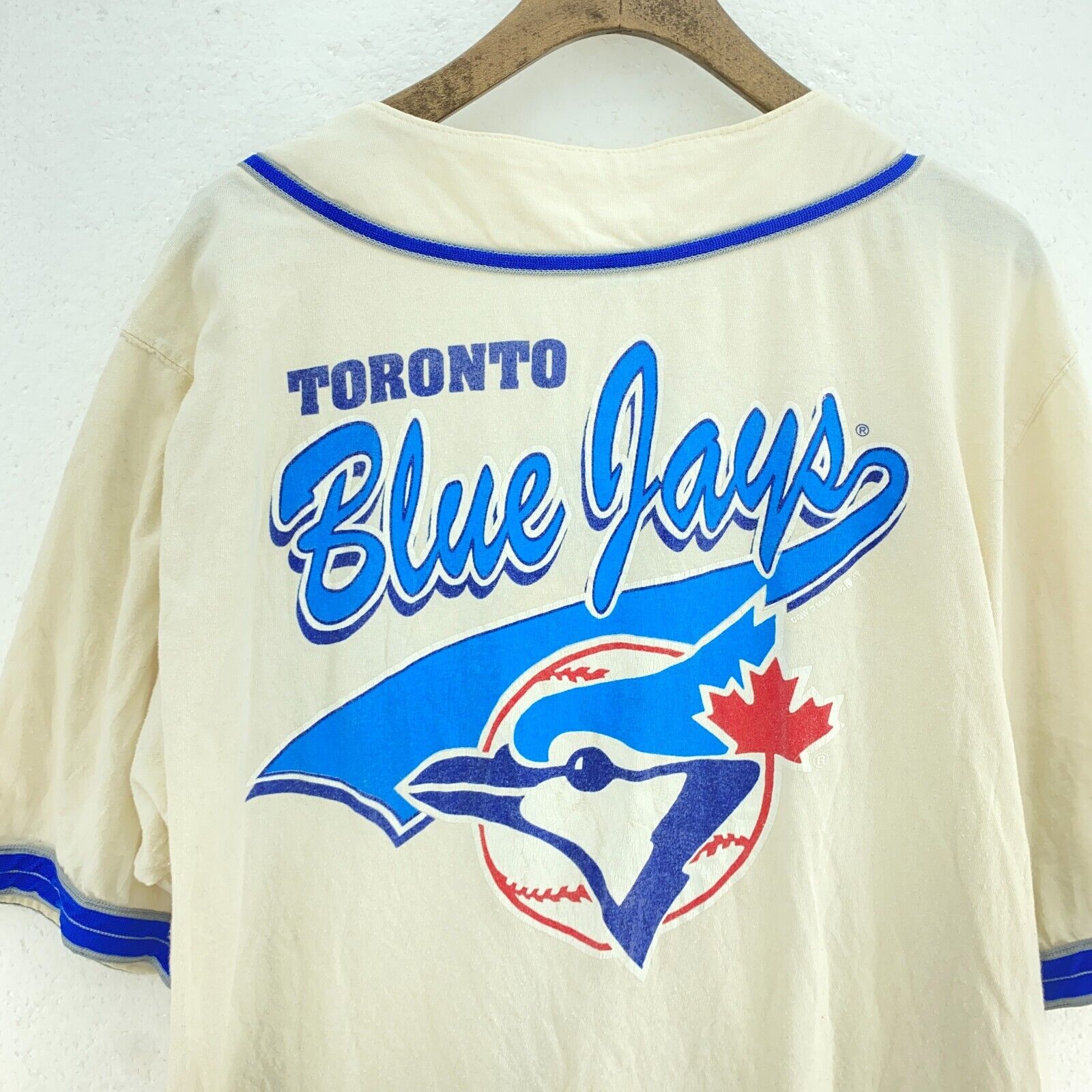 Toronto Blue Jays Button Up MLB White Cotton Jersey Size XL