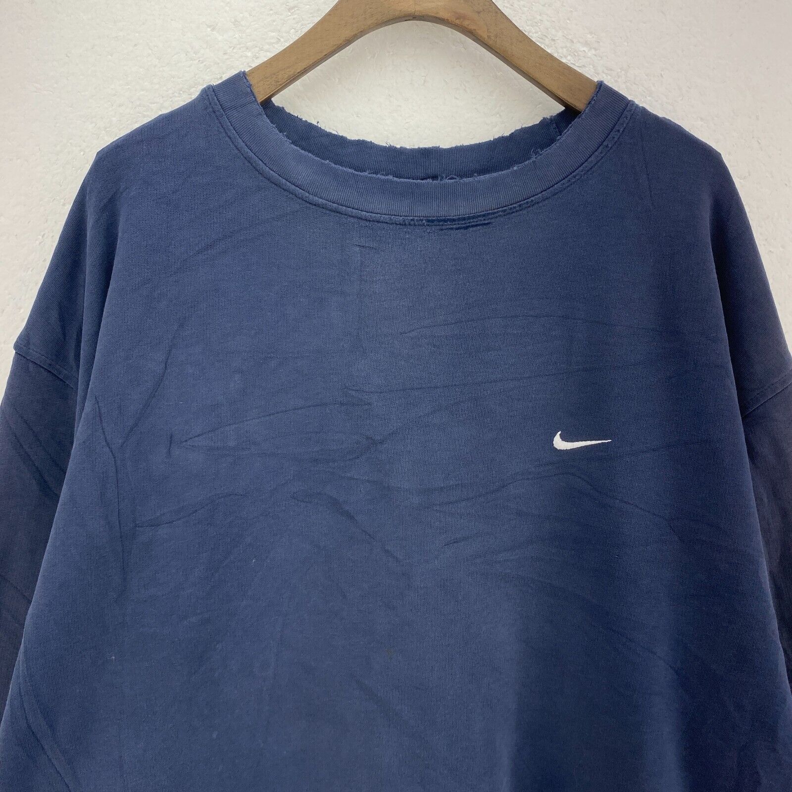 Nike Small Logo Check Swoosh Blue Sweatshirt Size XXL 90s Crewneck