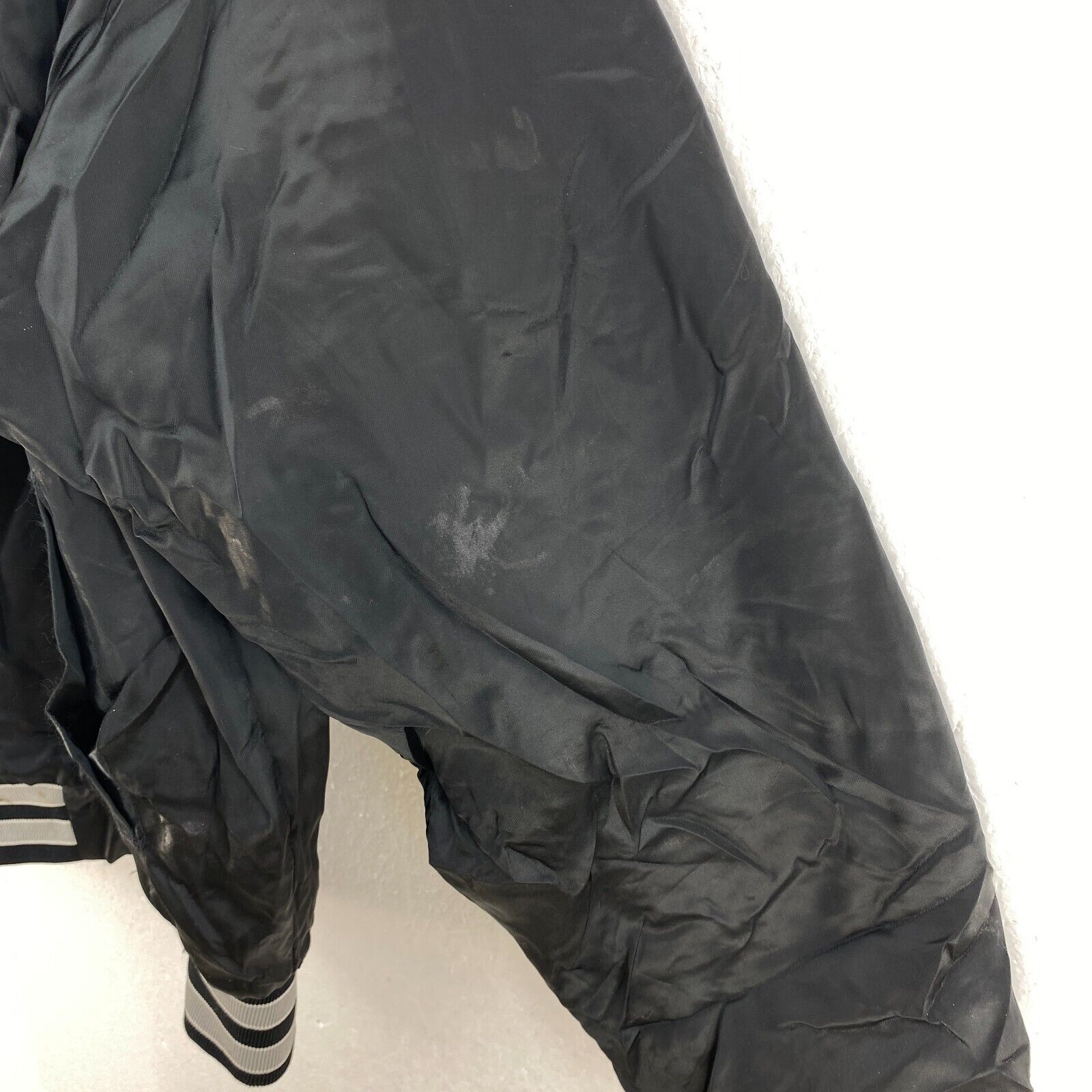 Vintage Swingster College Satin Snapped Black Bomber Jacket Size M