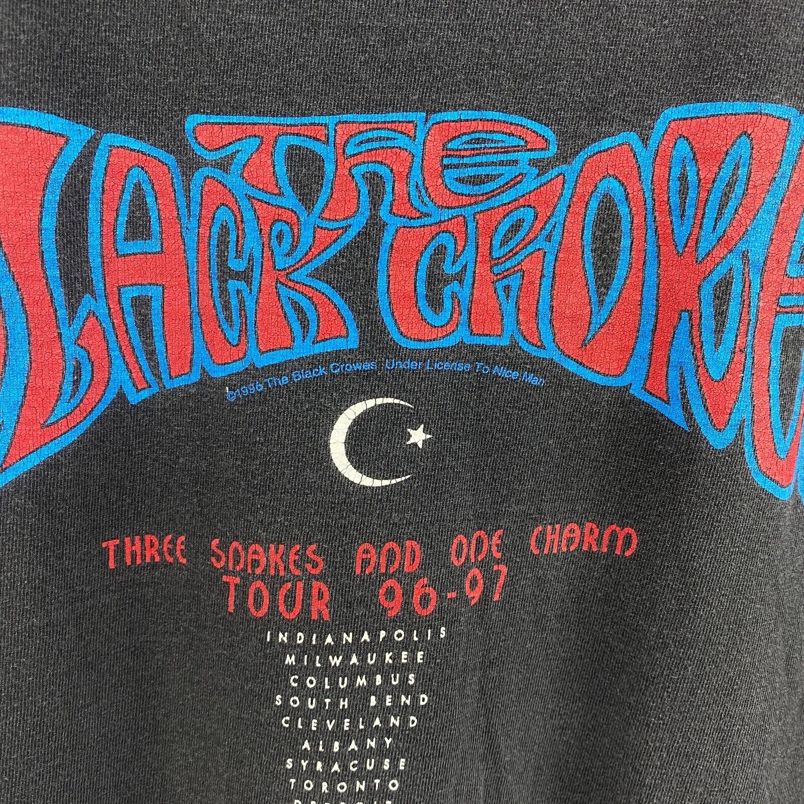1996 The Black Crowes Three Snake And One Charm Tour Black T-shirt Size XL