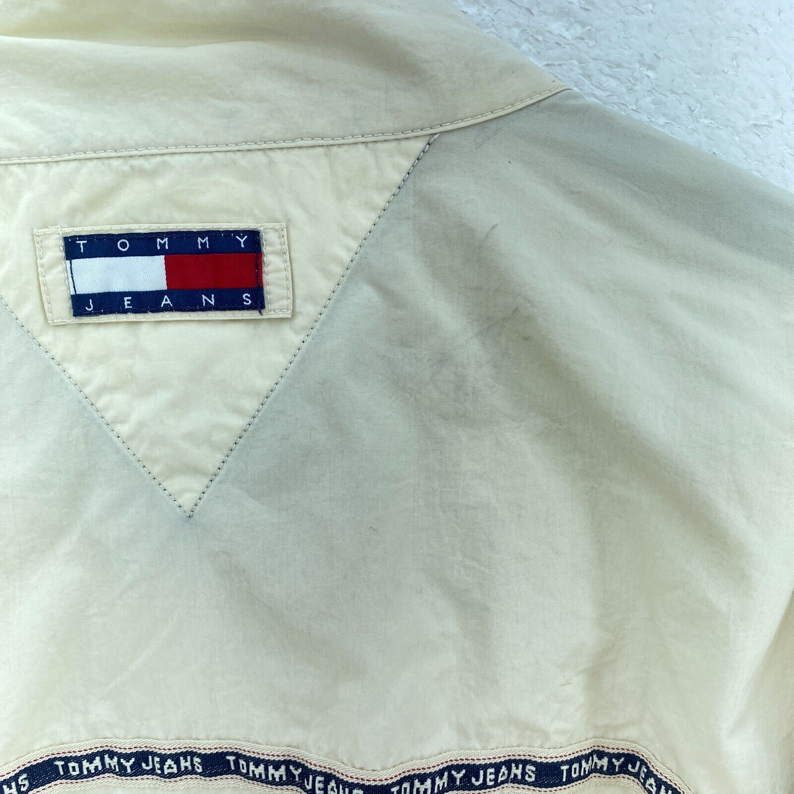 Tommy Hilfiger Full Zip Logo Ivory Light Jacket Size XL Windbreaker