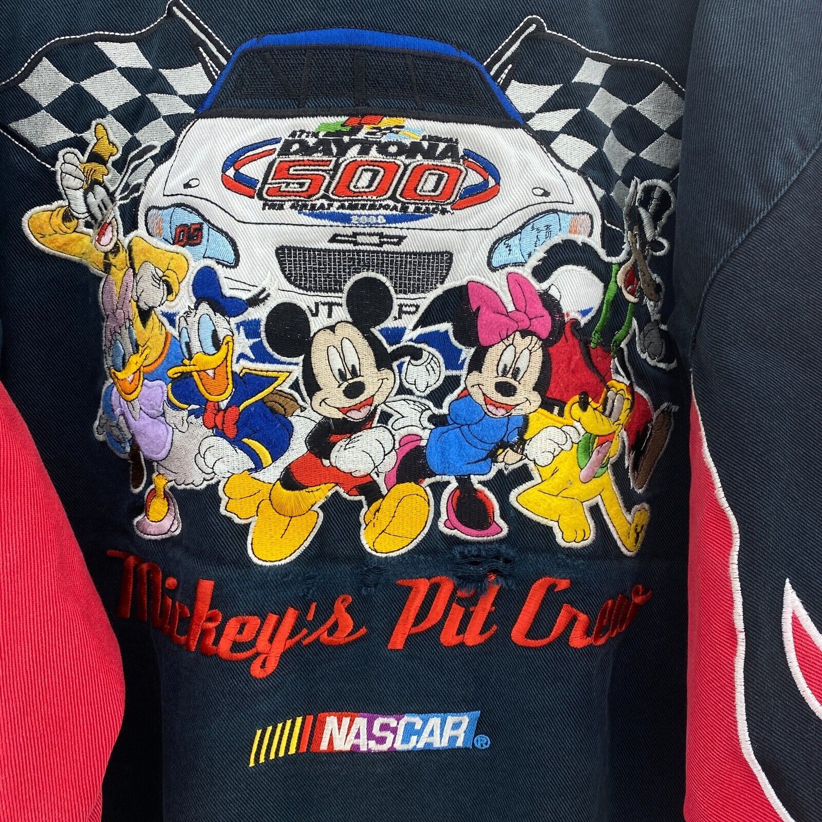 Disney Nascar Mickey's Pit Crew Daytona 500 Racing Snapped Black Jacket Size 2XL