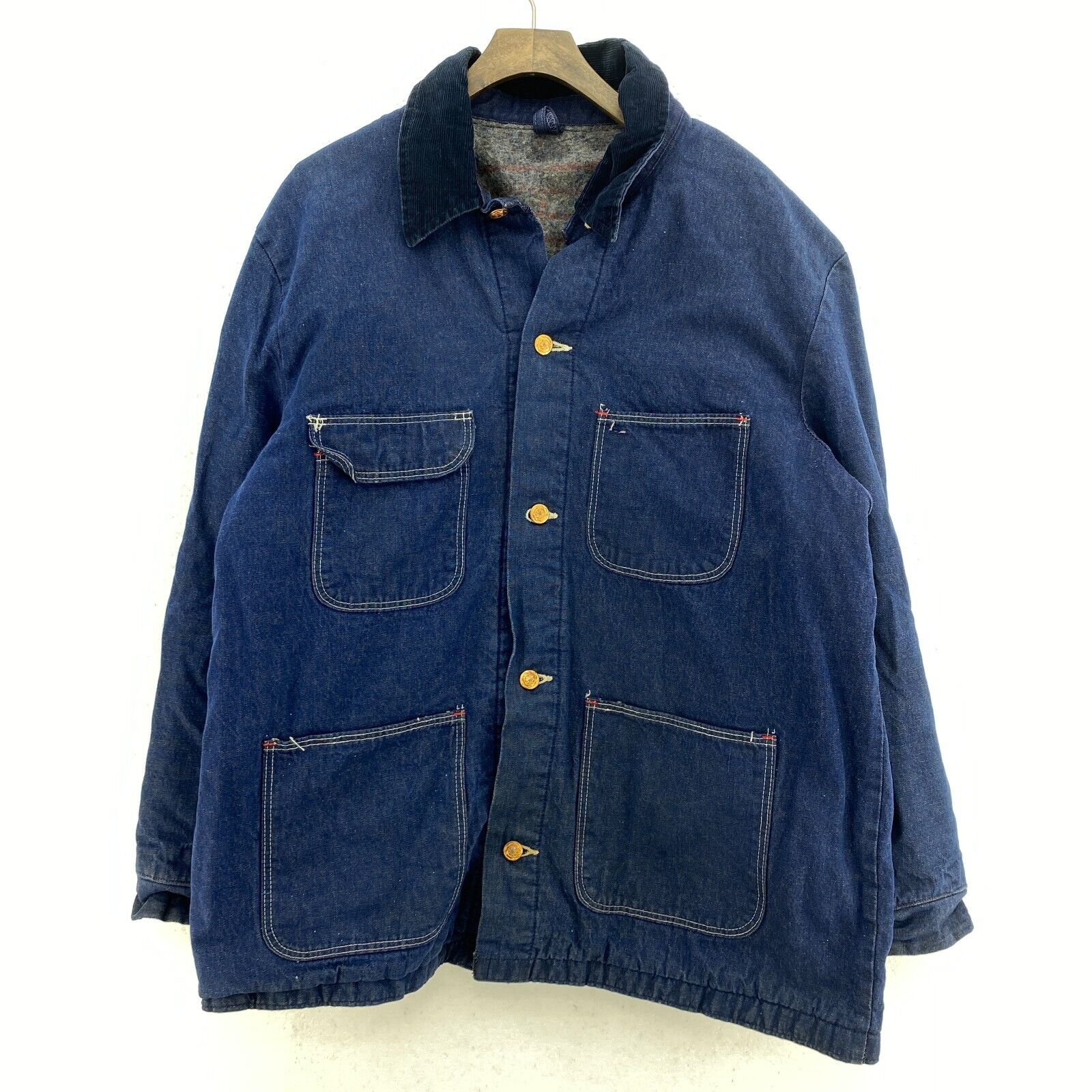 Vintage Wrangler Dark Wash Blue Blanket Lined Button Up Denim Jacket Size 48