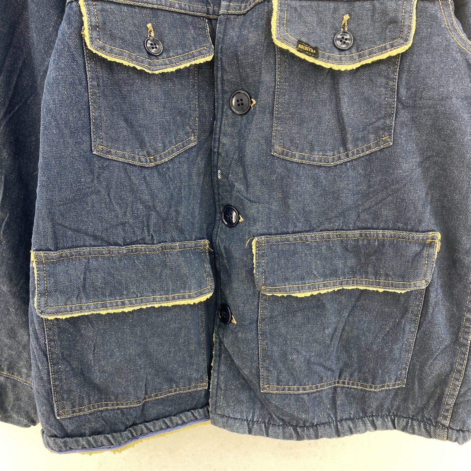 Vintage Sherpa Line Dark Wash Blue Denim Jacket Size 42 Button Up