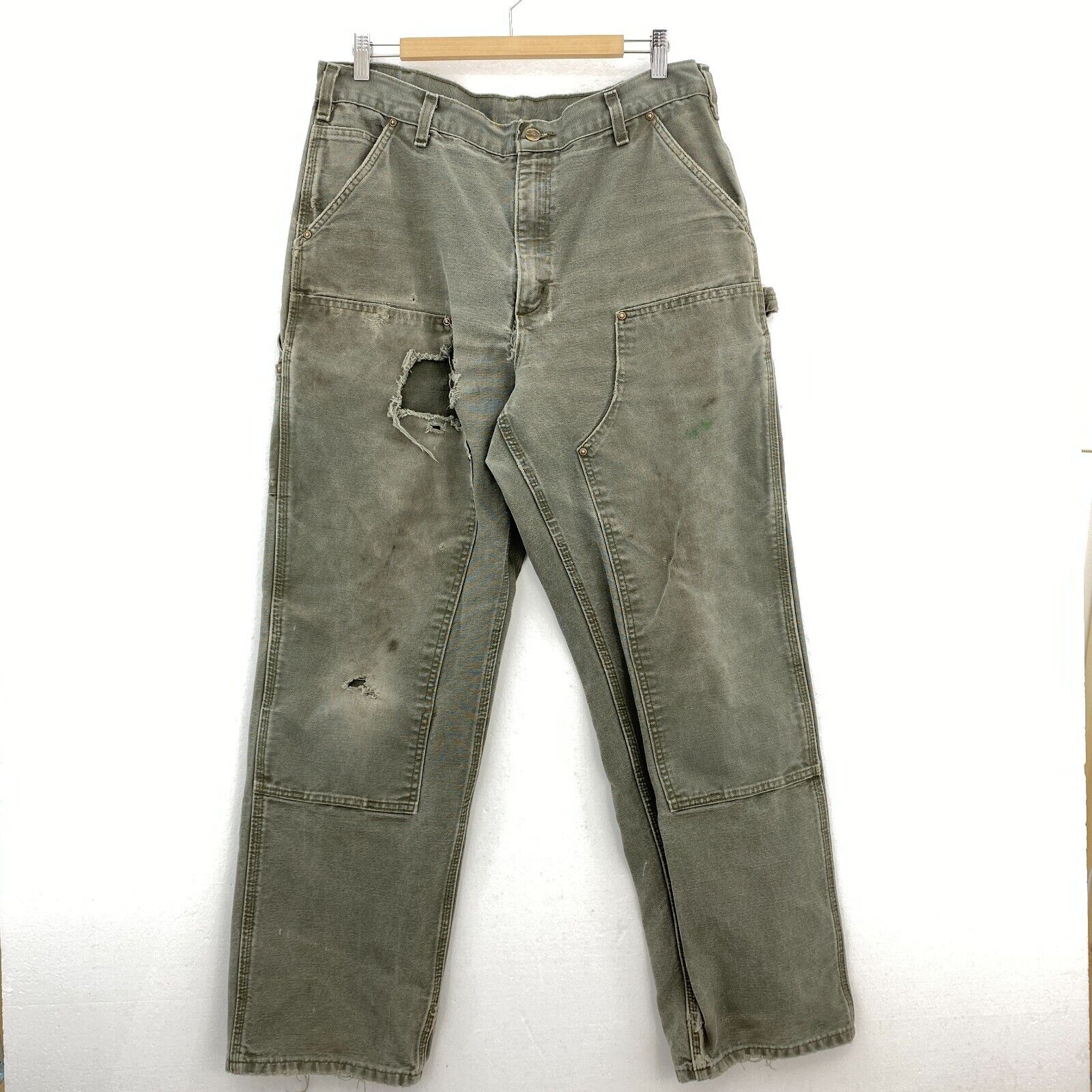 Carhartt Moss Green Workwear Pant Straight Double Knee Size 36 x 32