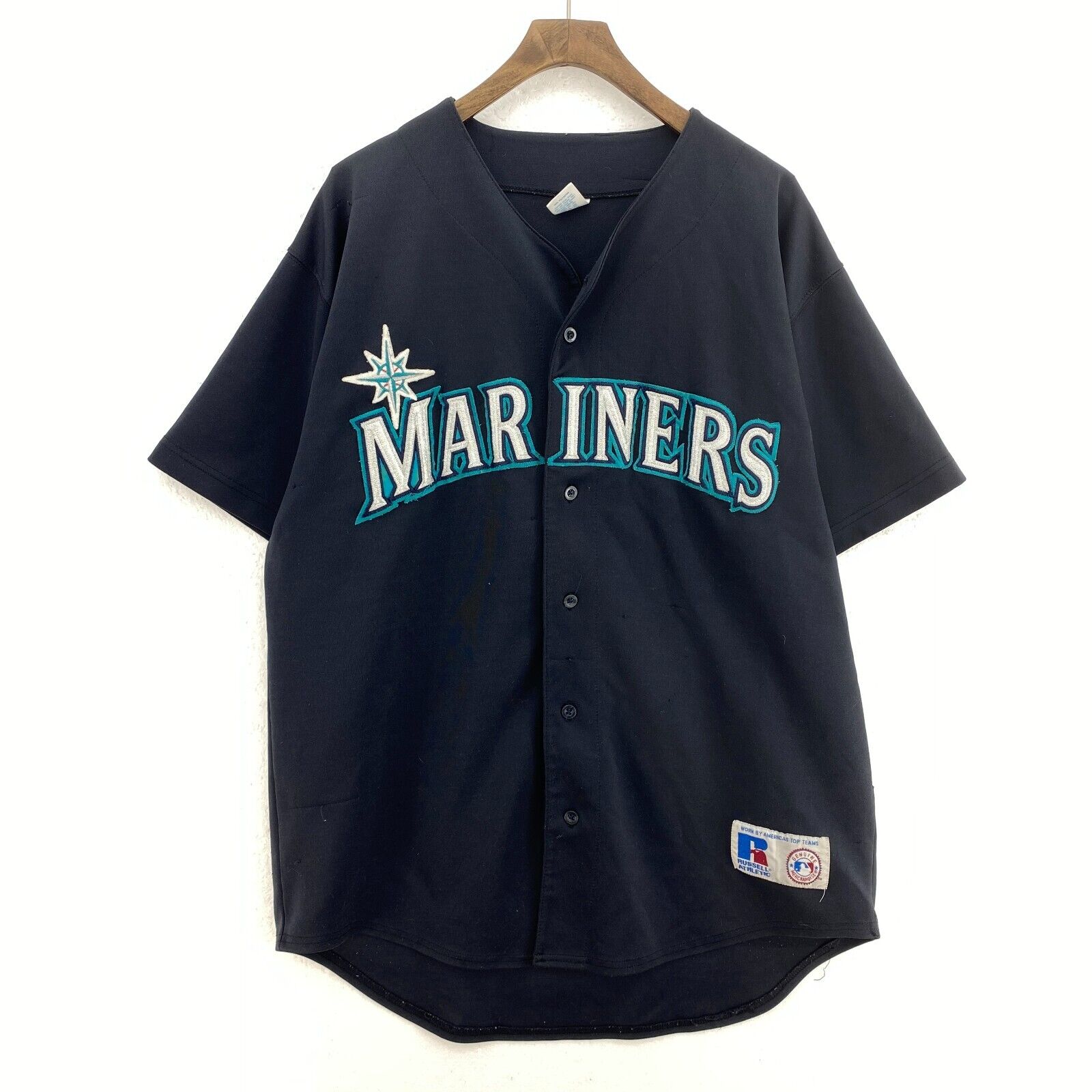 Russell Athlethic Seattle Mariners Button Up Black Jersey Size L