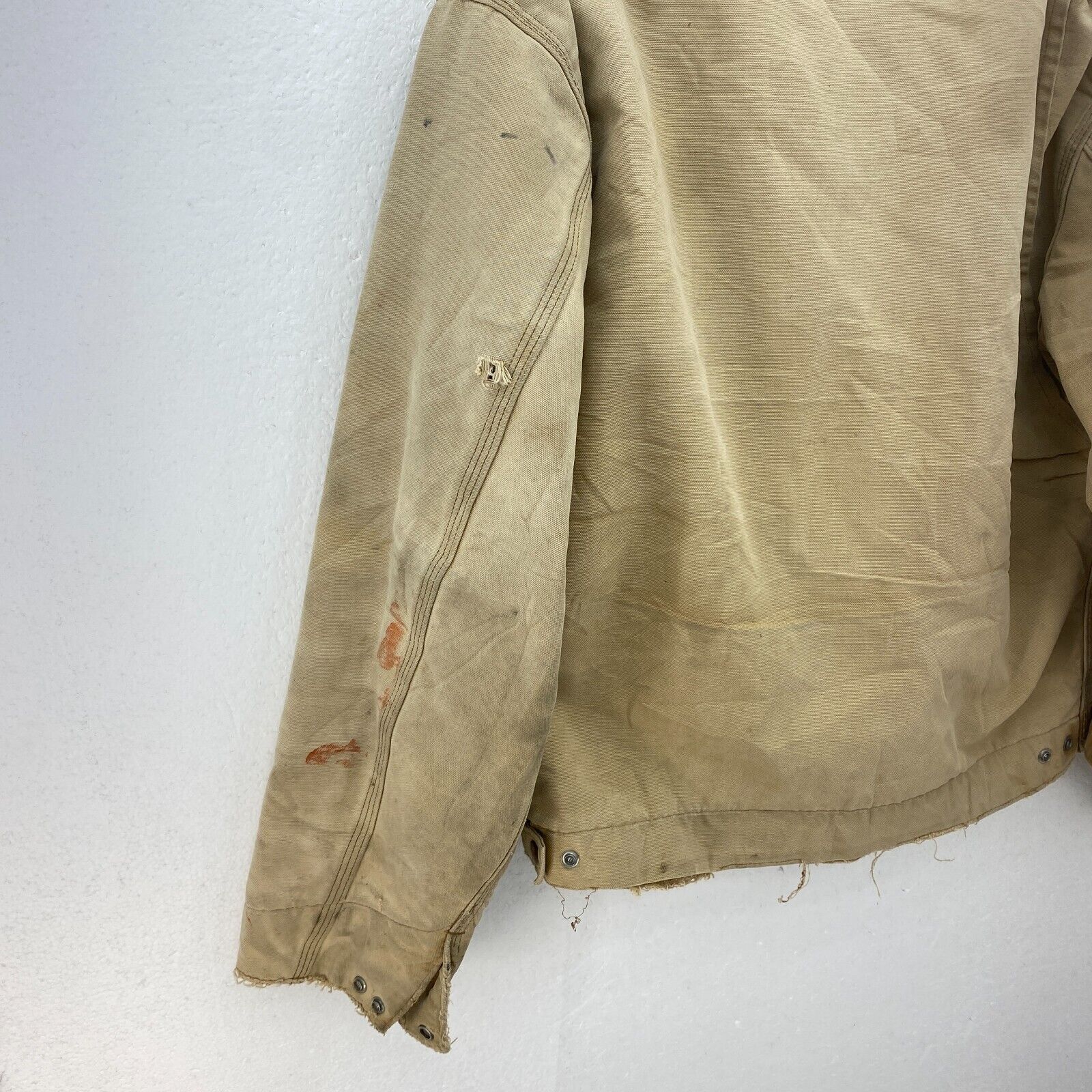 Vintage Carhartt Detroit Distressed Full Zip Fleece Lined Canvas Jacket Beige