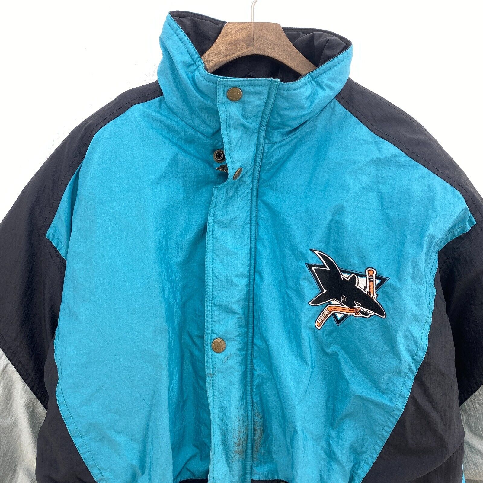 Vintage New Face San Jose Sharks NHL Full Zip Blue Insulated Jacket Size L Kids