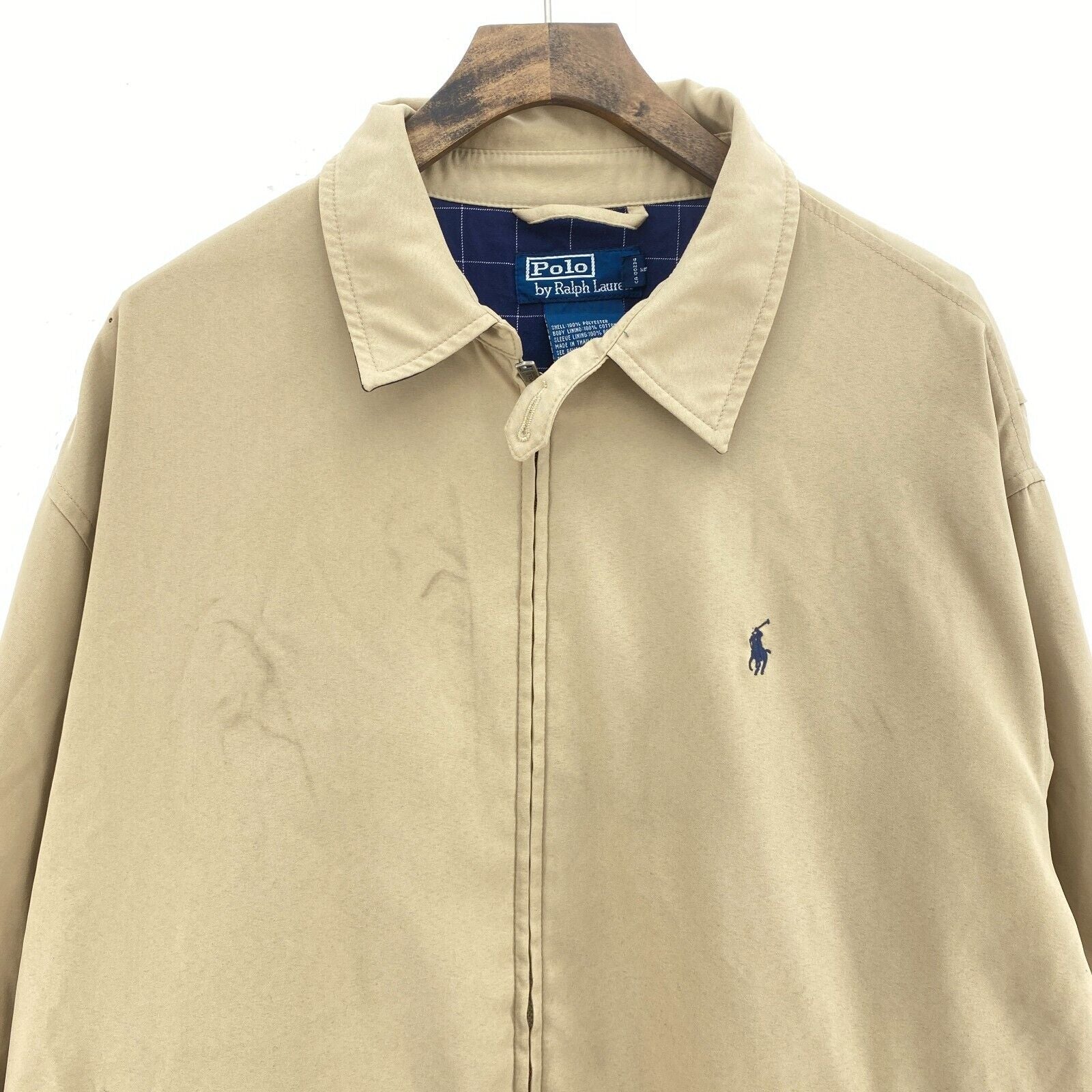 Vintage Polo Ralph Lauren Full Zip Logo Beige Harrington Jacket Size L