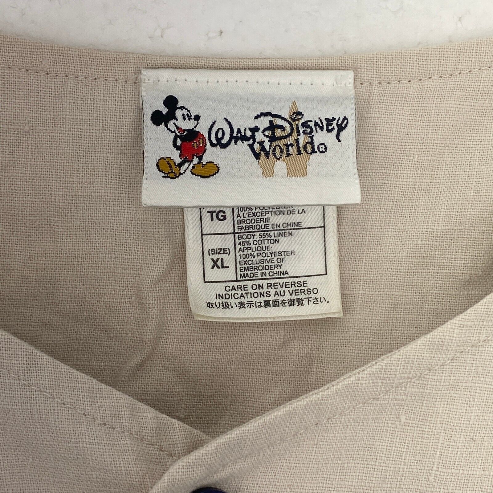 Walt Disney Mickey Mouse Steamboats Beige Baseball Button Up Shirt Size XL