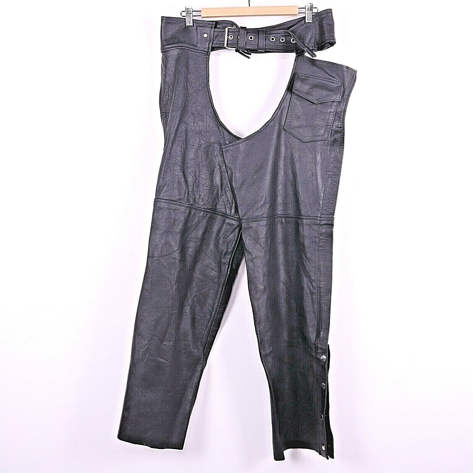 Motorcycle Chaps Leather Black Size L Riding Biker 90s