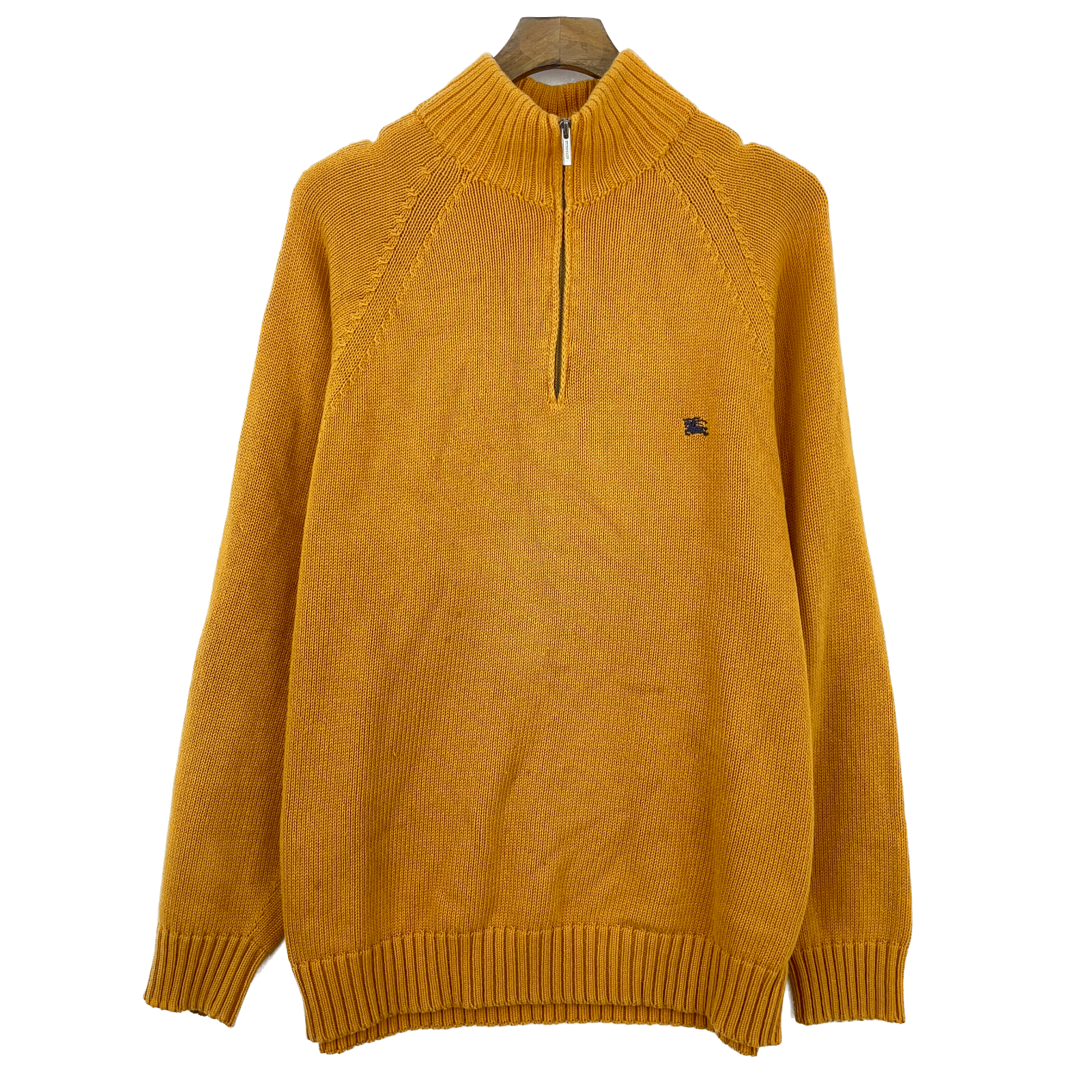 Vintage Burberry London Logo Quarter Zip Mustard Sweater Size 7