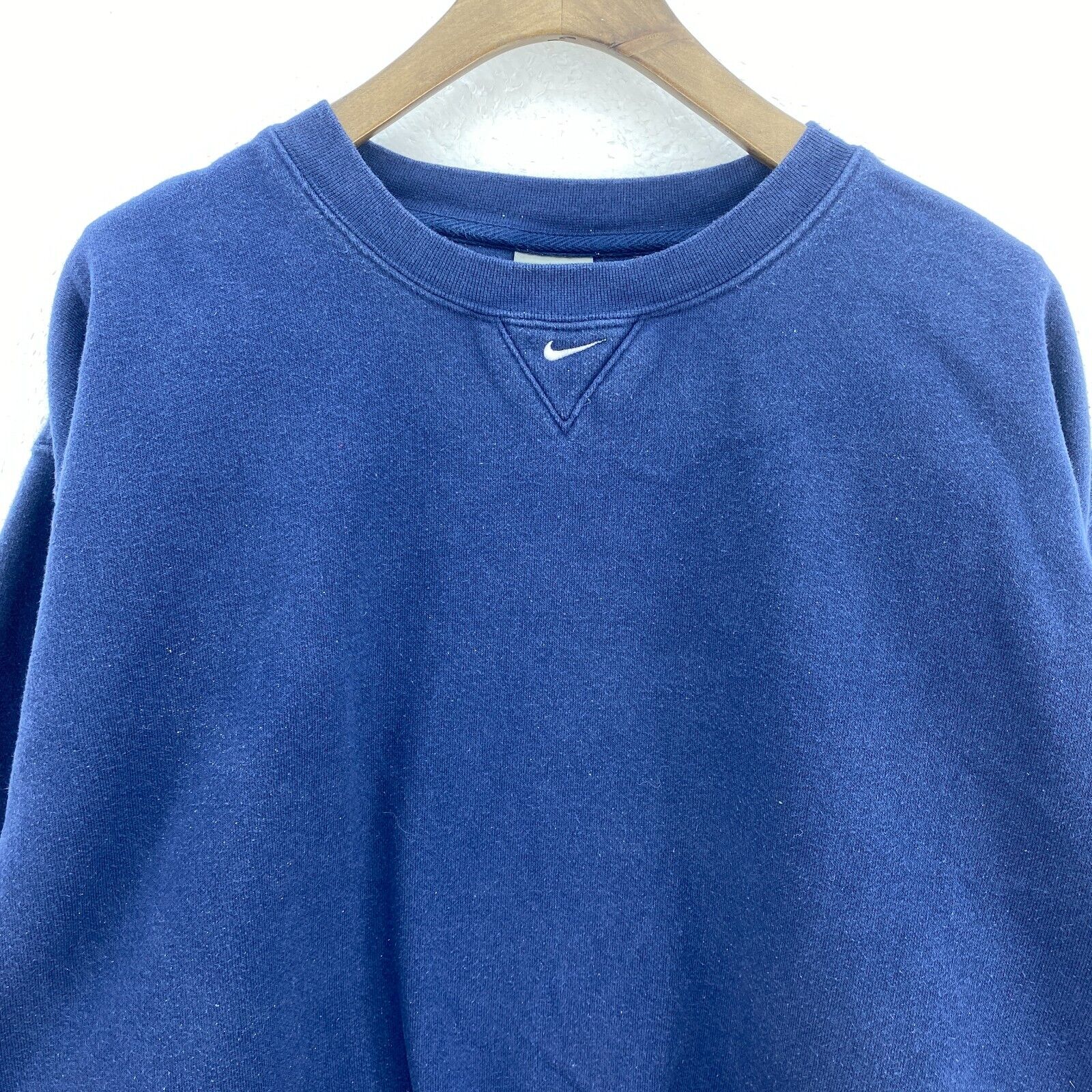 Nike Middle Swoosh Logo Crew Neck Faded Navy Blue Sweatshirt Size L