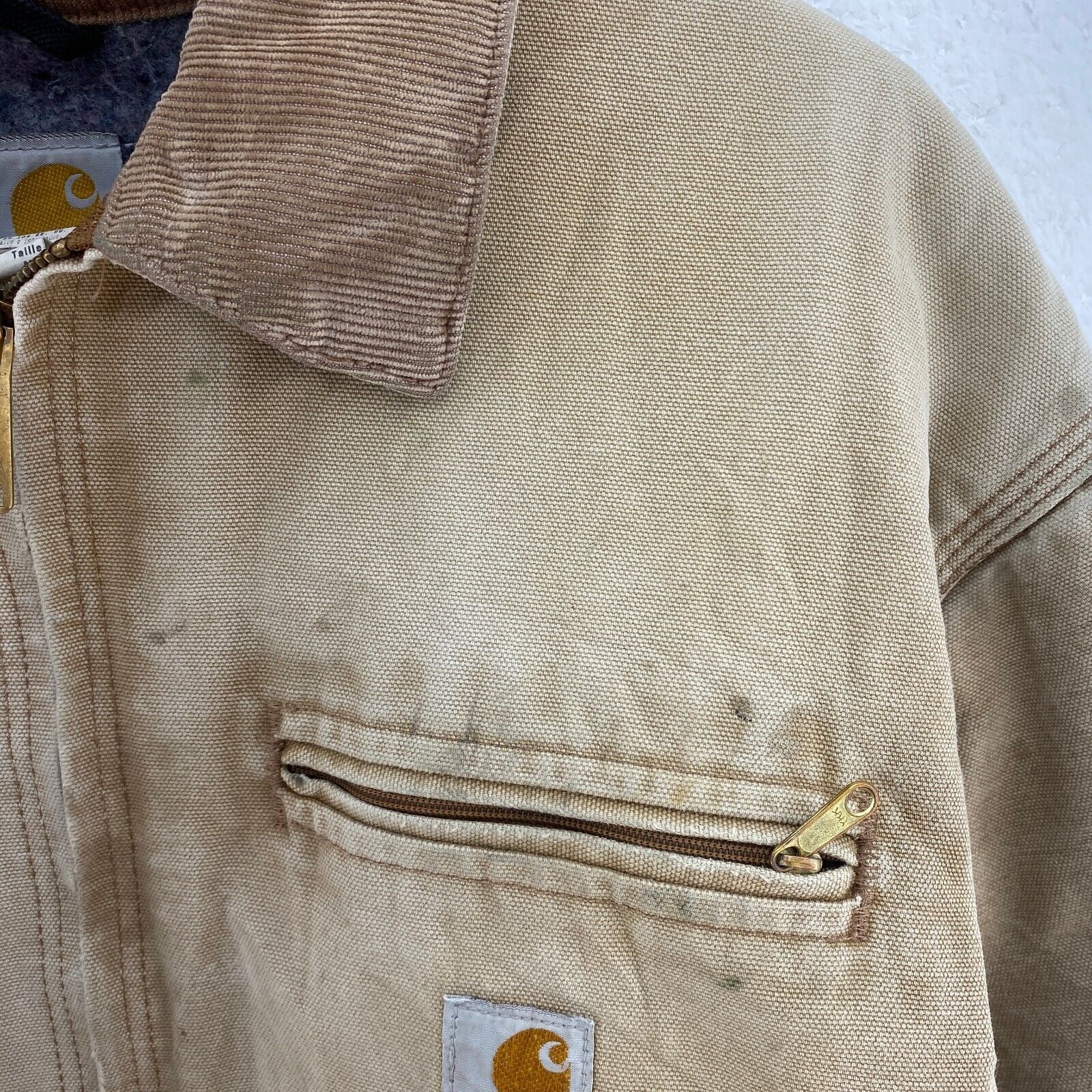 Carhartt Workwear Logo Tan Jacket Size 46 Full Zip Up