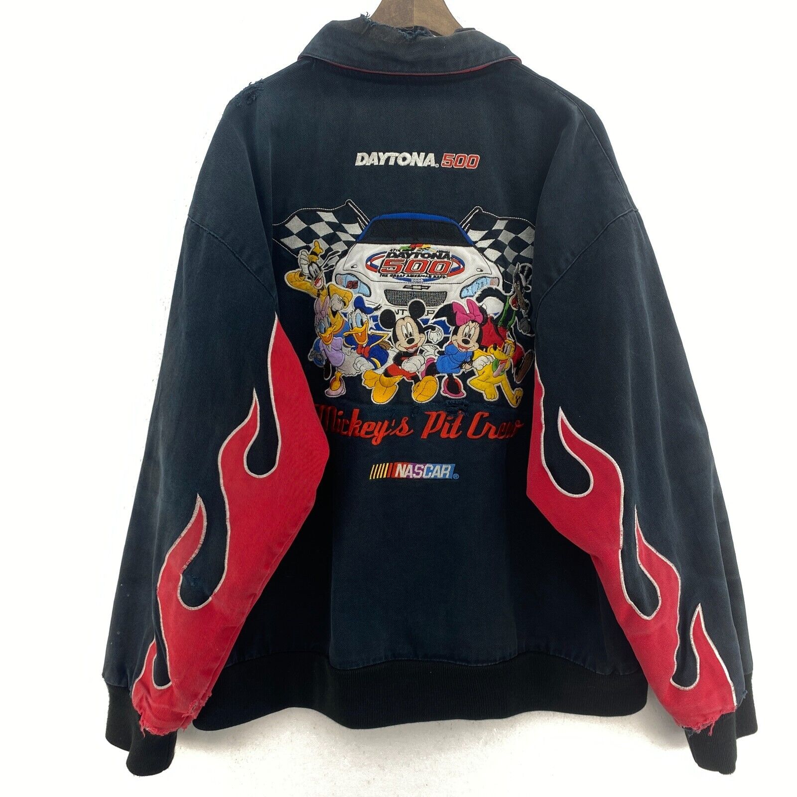 Disney Nascar Mickey's Pit Crew Daytona 500 Racing Snapped Black Jacket Size 2XL