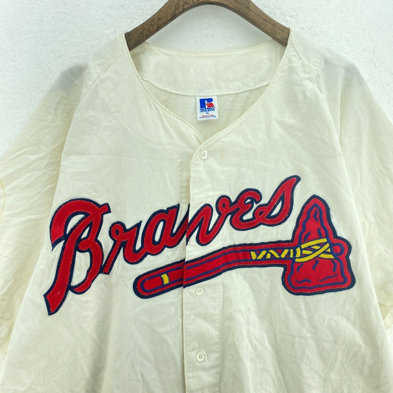 Russell Athletic Atlanta Braves Logo MLB White Jersey Size XL