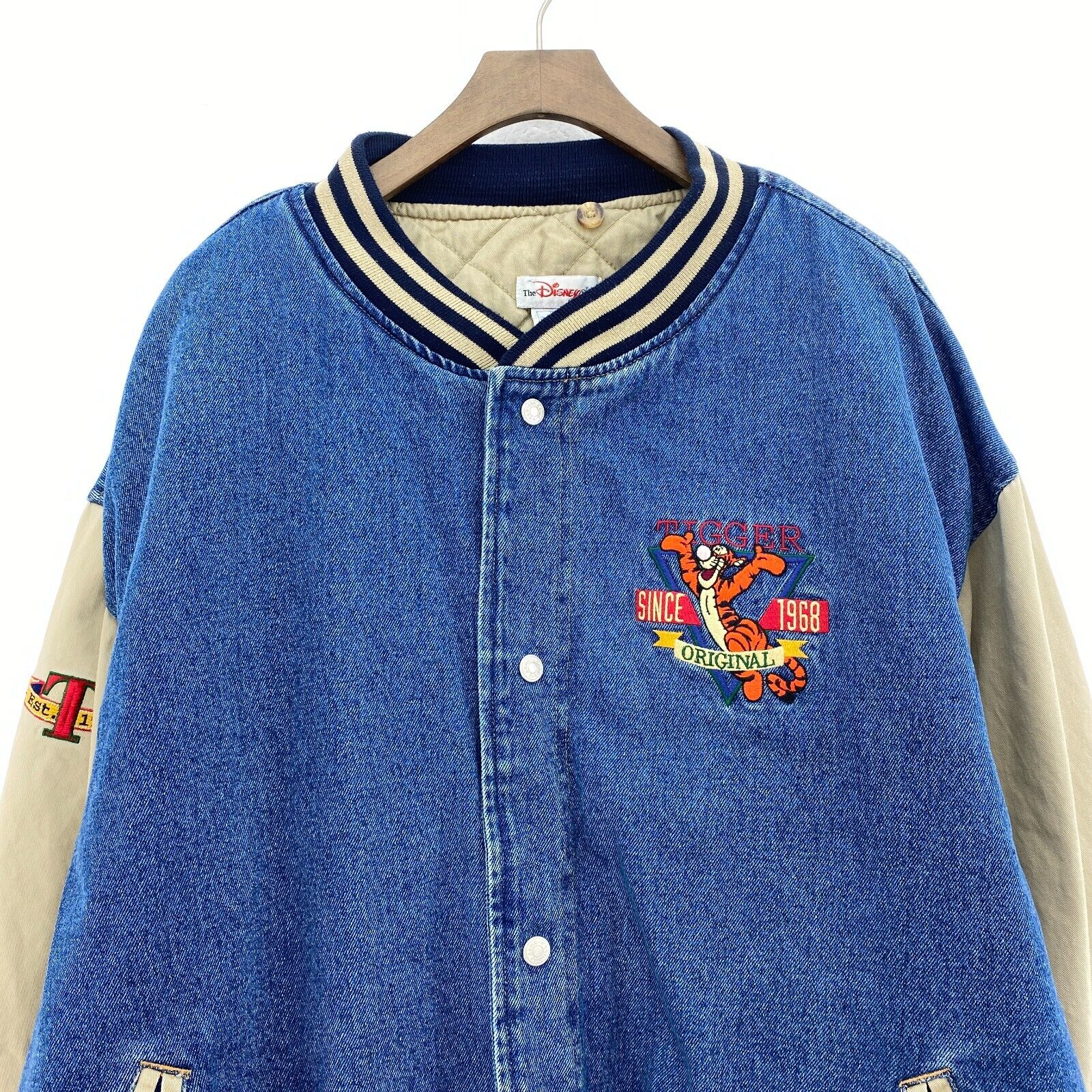 Disney Tigger 1968 Winnie Pooh Blue Denim Insulated Bomber Jacket Size XL