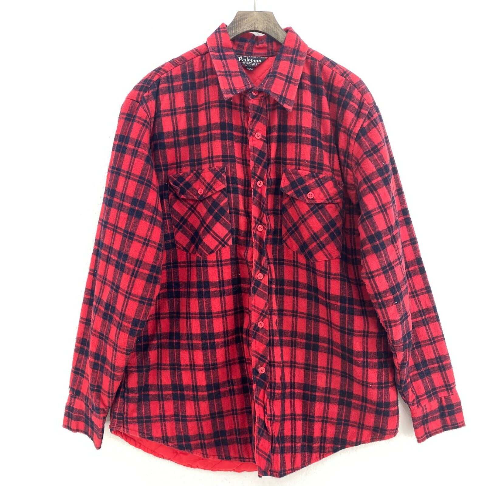 Palermo Quilted Lined Red Checked Shirt Jacket Button Up Size XL