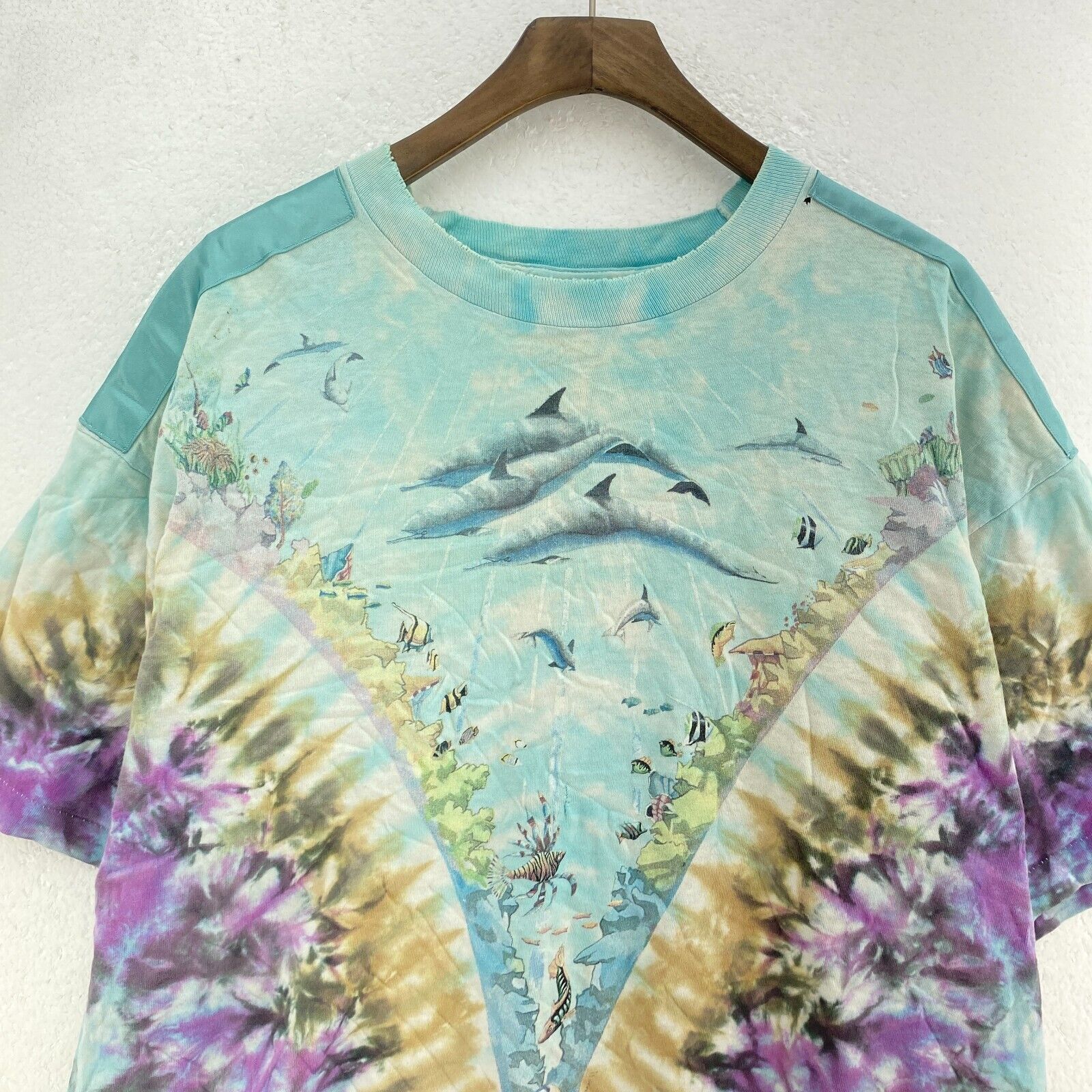 Vintage Liquid Blue Blue Tie Dye Sea Animals T-shirt Size XL Tee