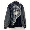 Vintage Wolf Print Black Snapped Bomber Jacket Size L