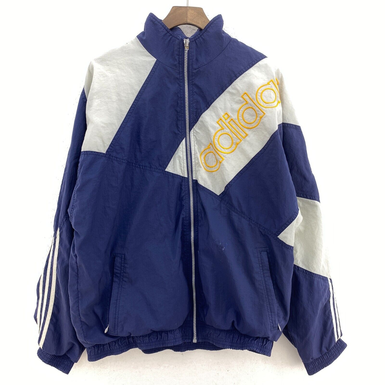 Vintage Adidas Full Zip Navy Blue Spell Out Light Jacket Size M
