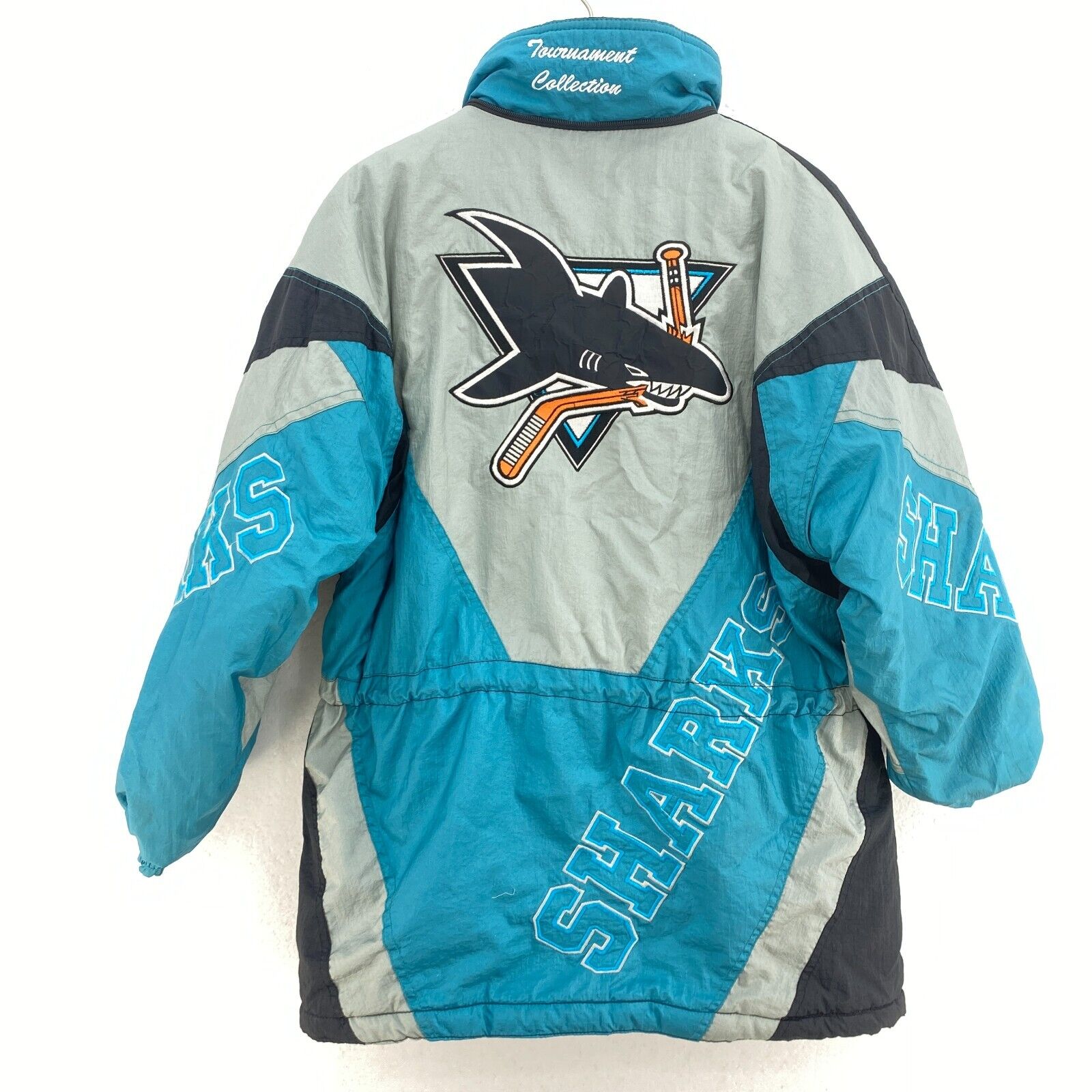 Vintage New Face San Jose Sharks NHL Full Zip Blue Insulated Jacket Size L Kids