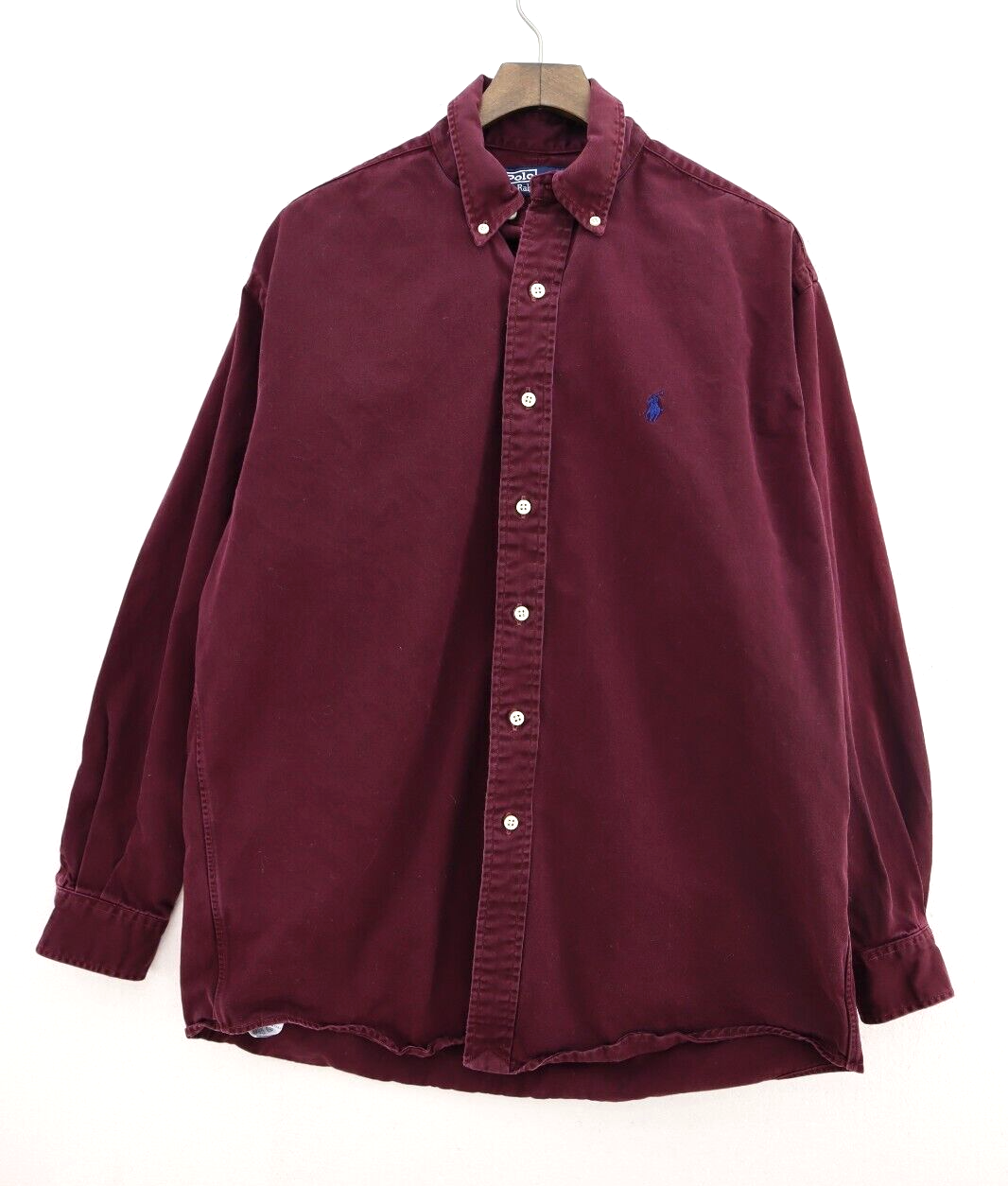 Vintage Polo Ralph Lauren Logo Button Up Burgundy Red Shirt Size M